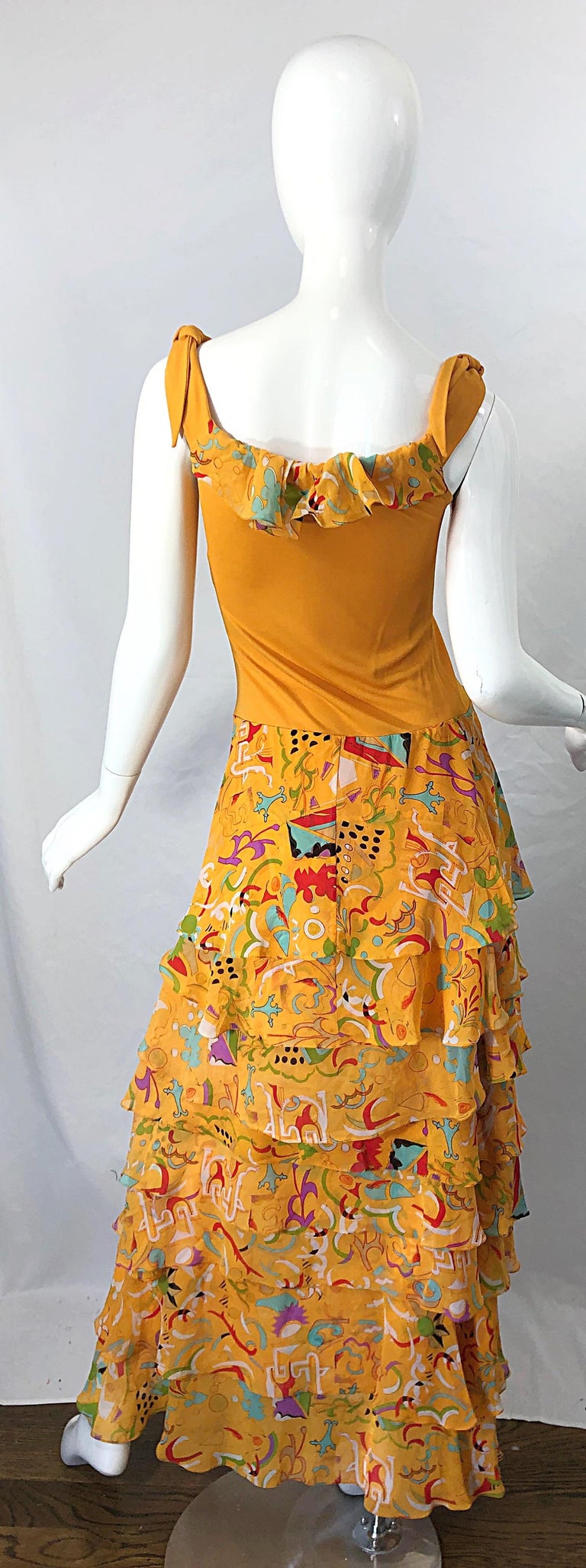 Vintage Stephen Burrows Orange Matte Silk Jersey Chiffon Abstract Print Dress