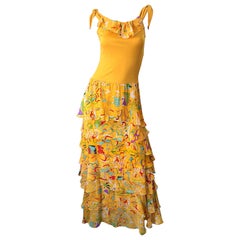 Abito vintage Stephen Burrows in jersey di seta opaco arancione con stampa astratta