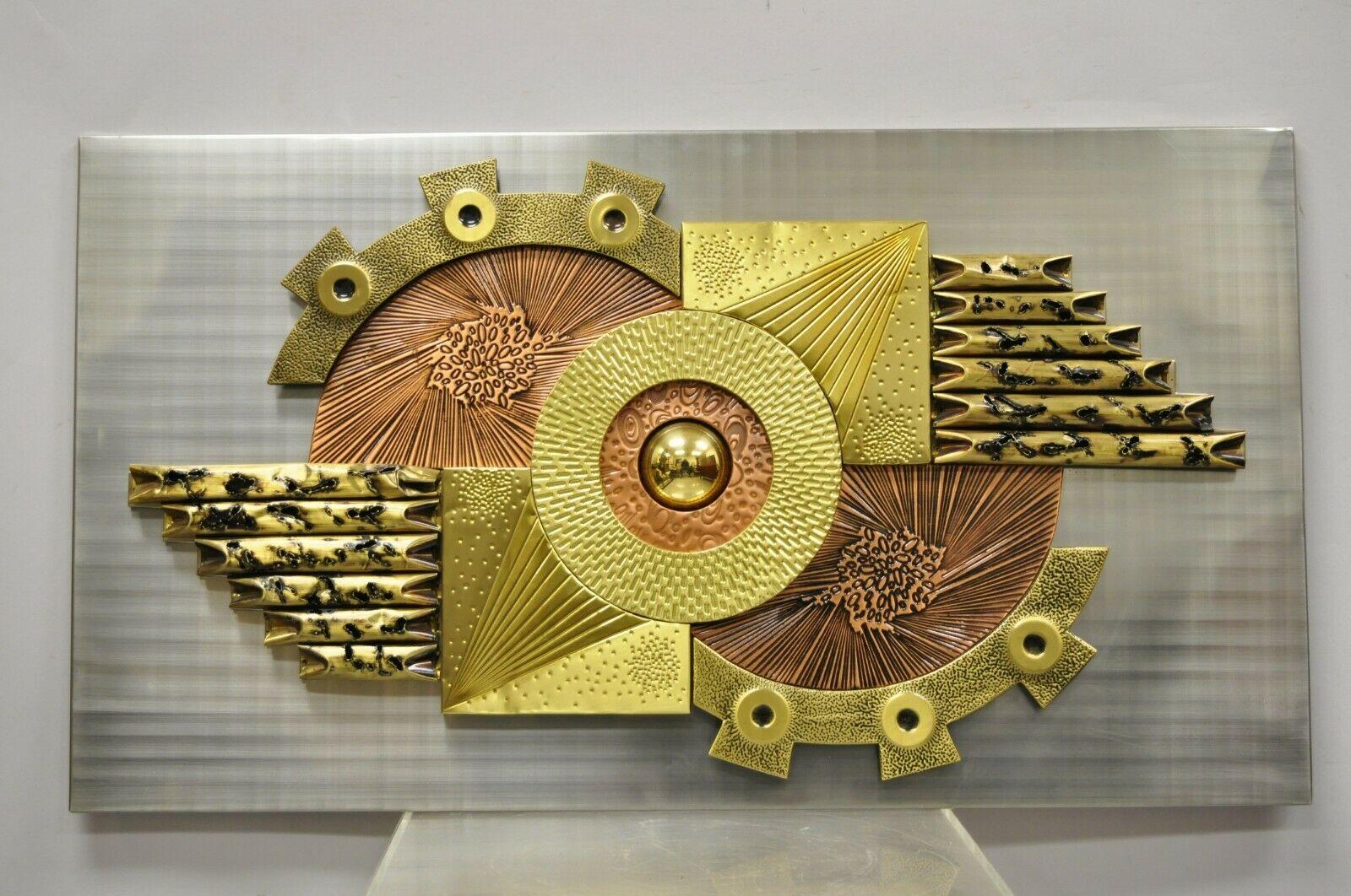 Vintage Stephen Chun Mid Century Brutalist Brass Copper Abstract Wall Art For Sale 1