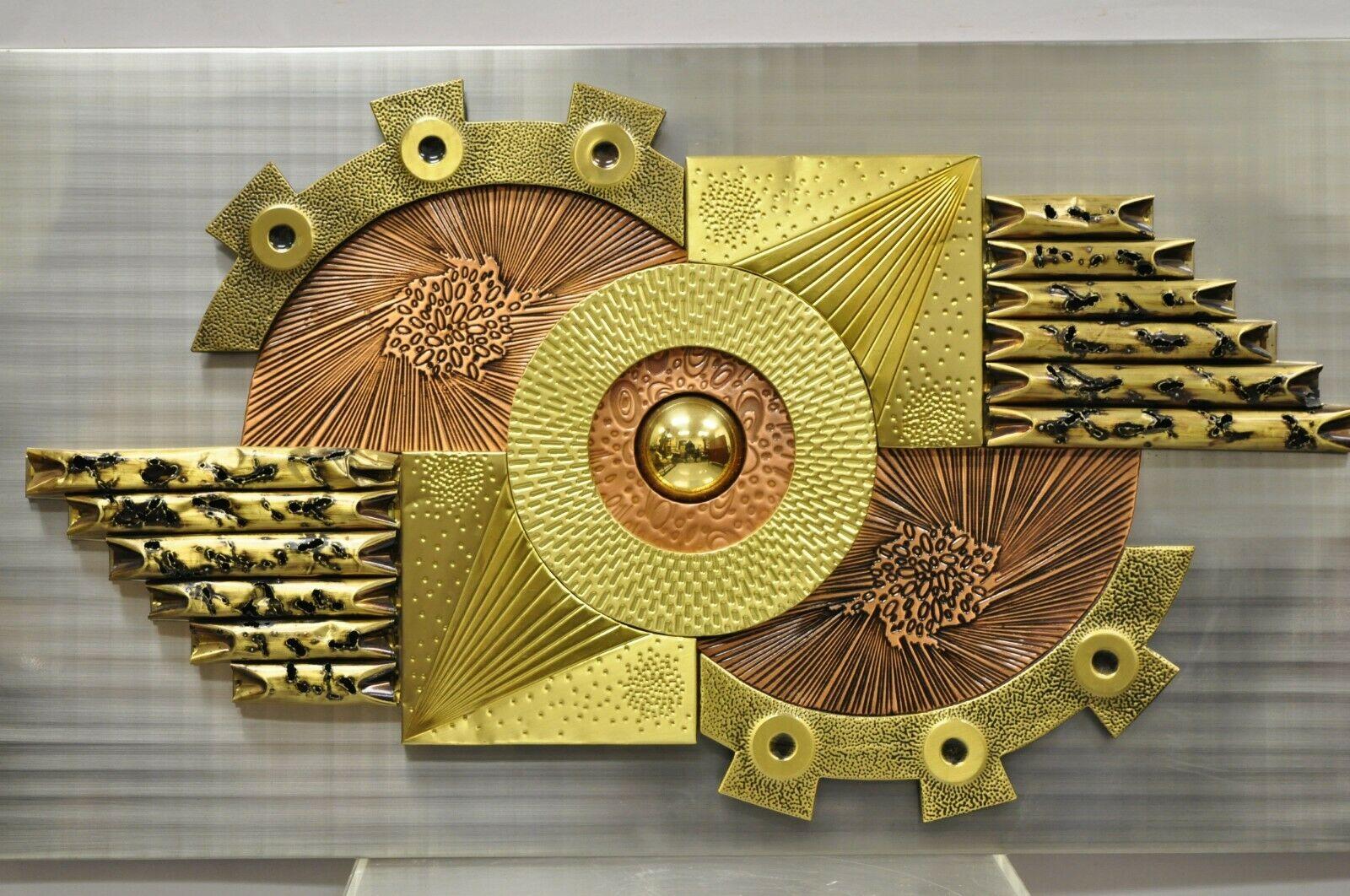 Vintage Stephen Chun Mid Century Brutalist Brass and Copper Abstract Wall Art, Unmarked. Item Circa Mid to Late 20th Century. Measurements: 20
