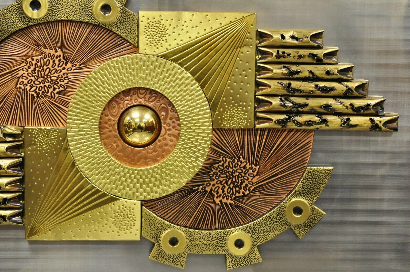 Vintage Stephen Chun Mid Century Brutalist Brass Copper Abstract Wall Art In Good Condition For Sale In Philadelphia, PA