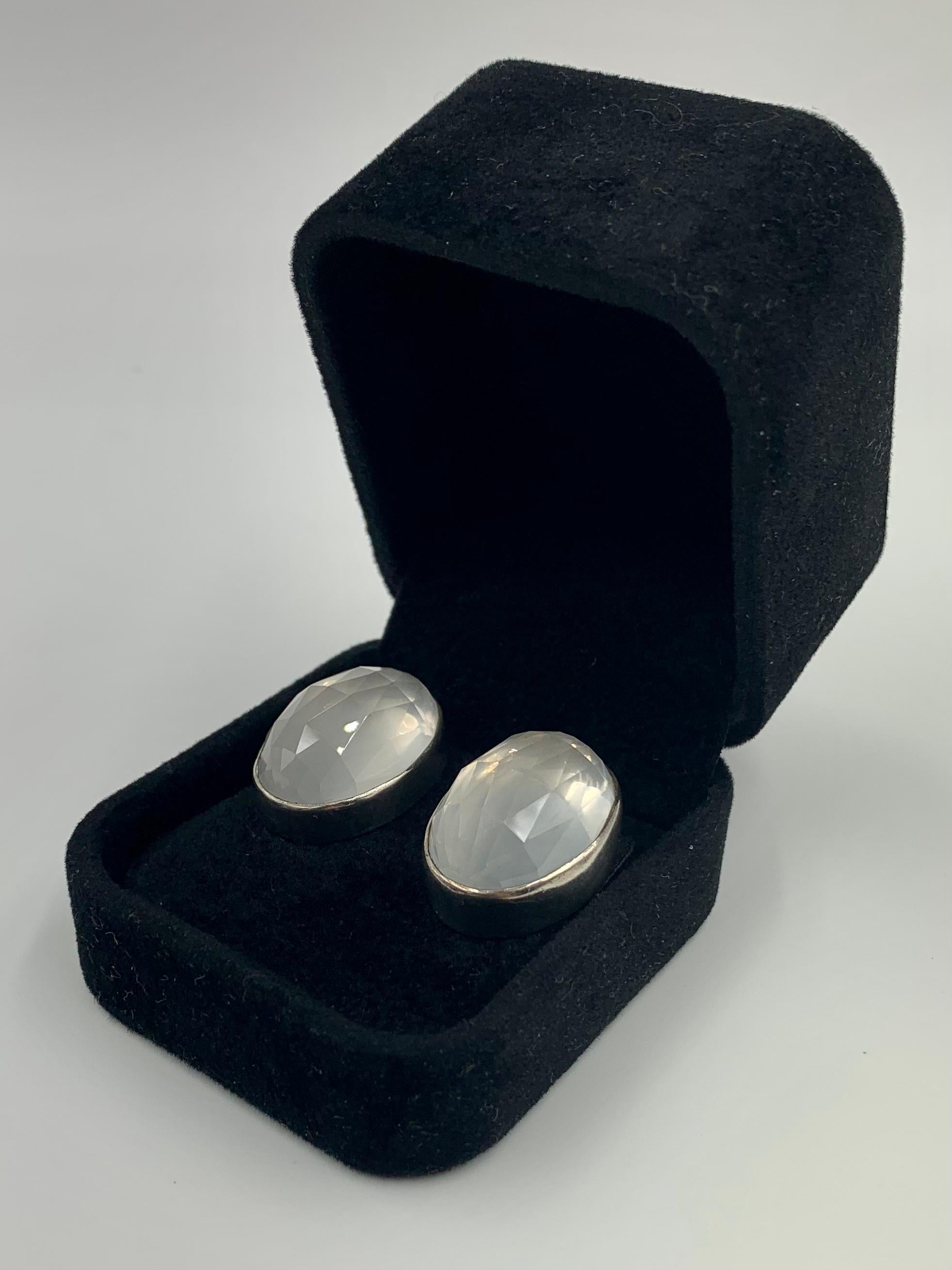 Artist Vintage Stephen Dweck One-of-a-Kind OAK White Calcedony Sterling Silver Earrings For Sale