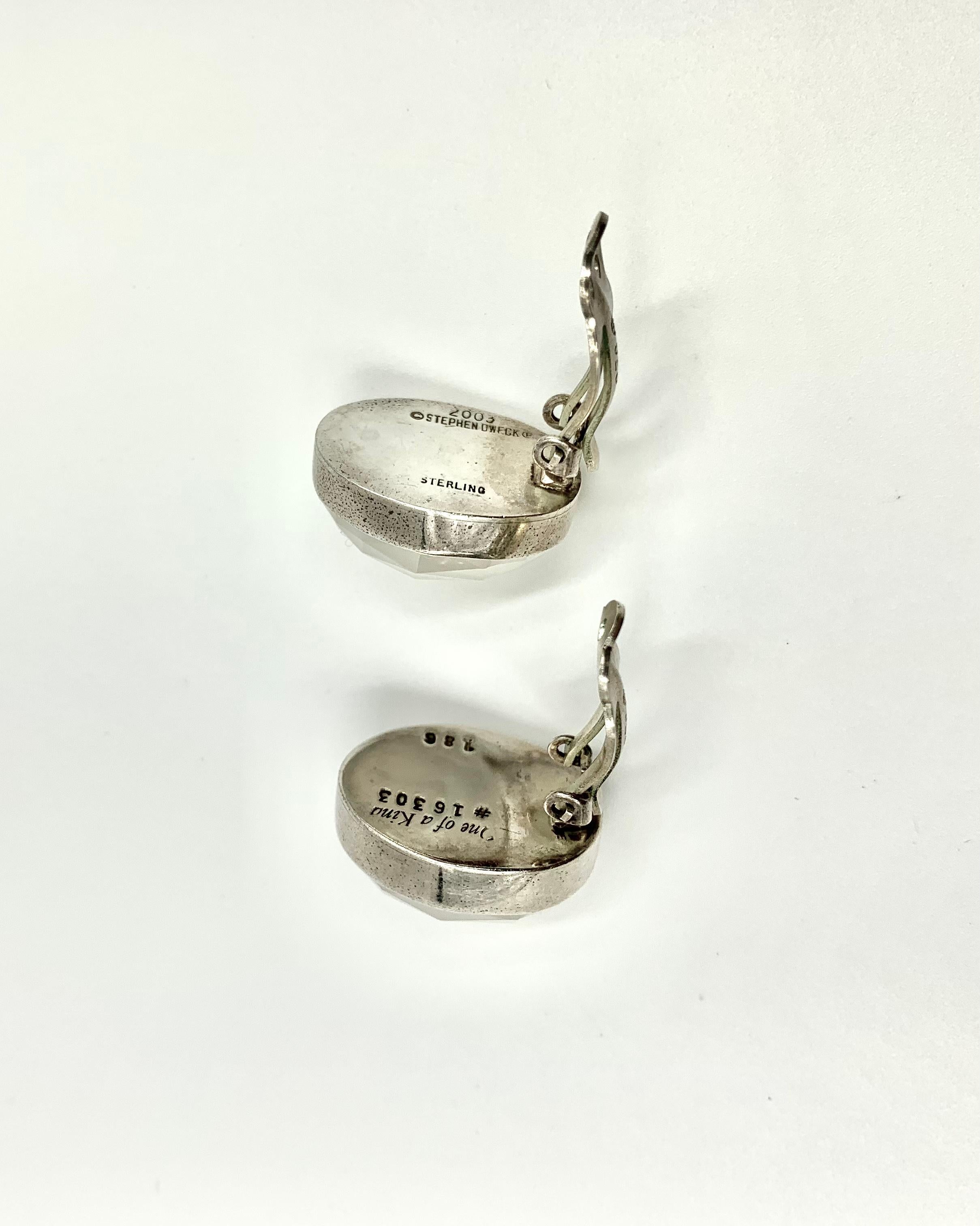 Vintage Stephen Dweck One-of-a-Kind OAK White Calcedony Sterling Silver Earrings For Sale 1