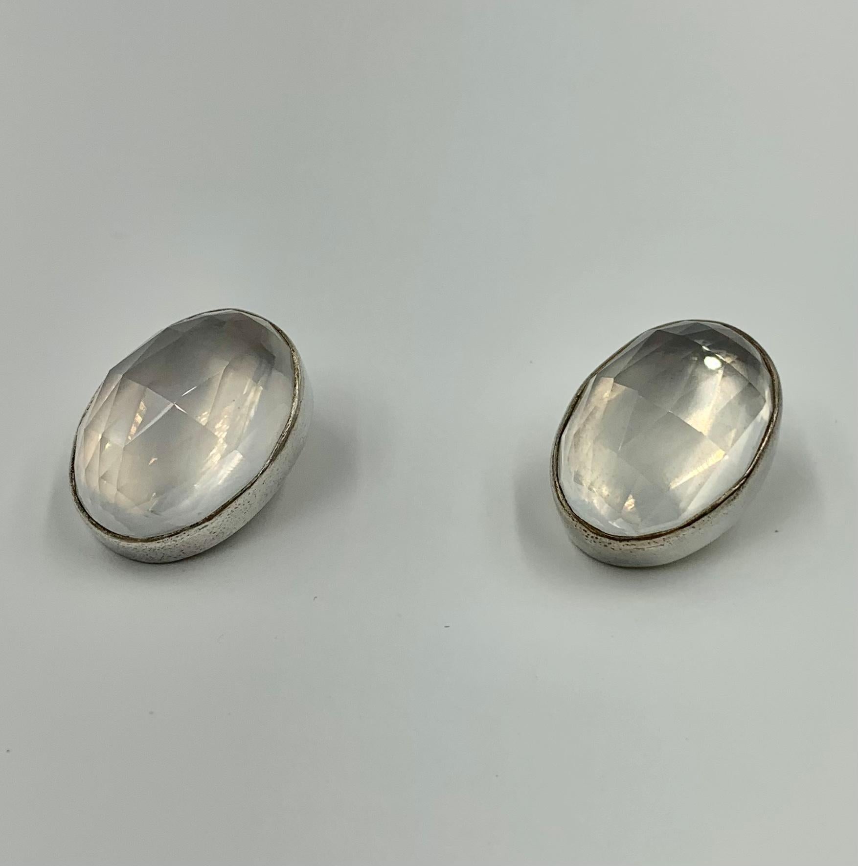 Vintage Stephen Dweck One-of-a-Kind OAK White Calcedony Sterling Silver Earrings For Sale
