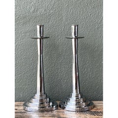 Vintage Stepped Base Chrome Candlesticks