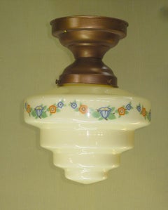 Vintage Stepped Custard Glass Globe with Deco Inspired Floral Design