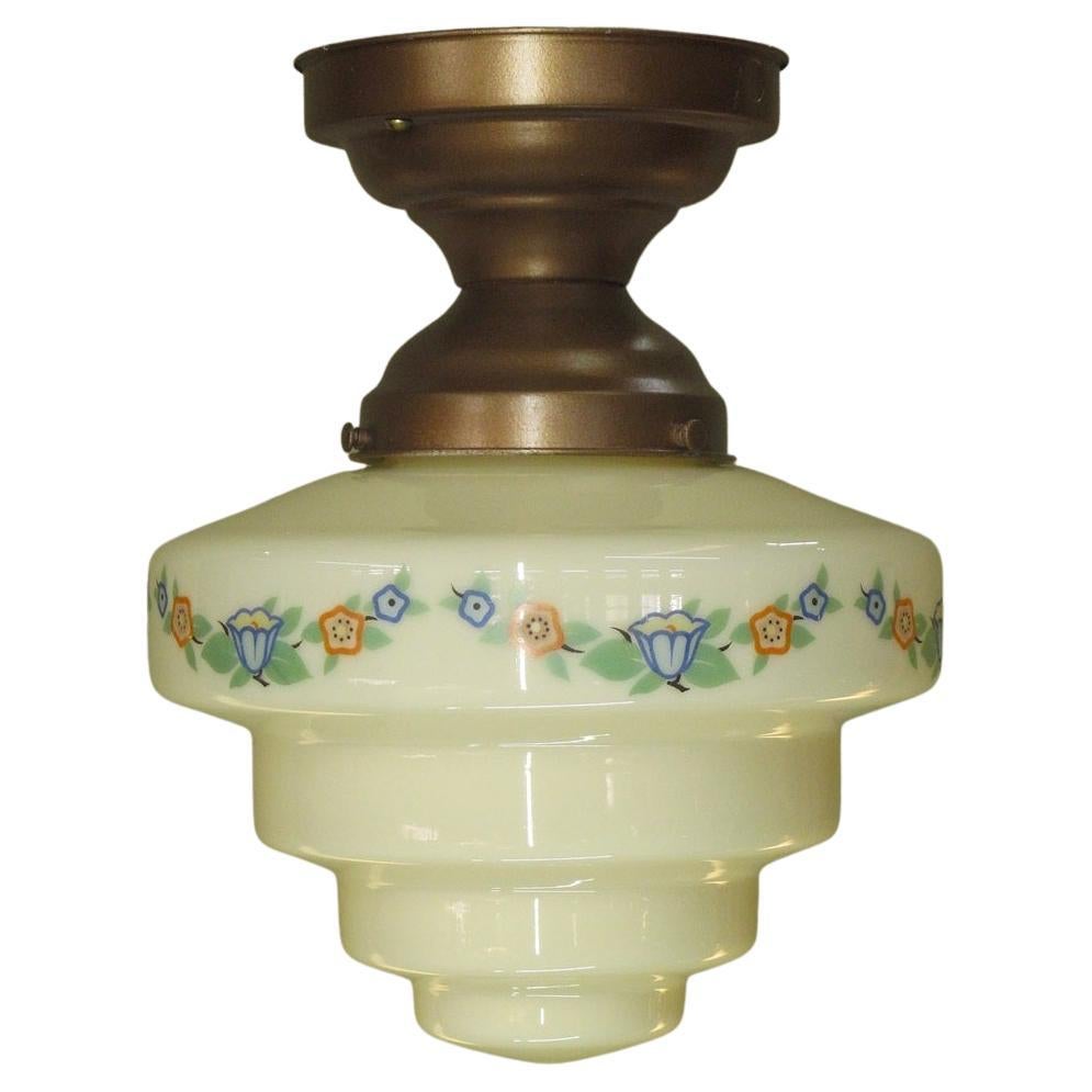 Vintage gestufte Custard Glas Globus mit Deco inspirierte florale Design