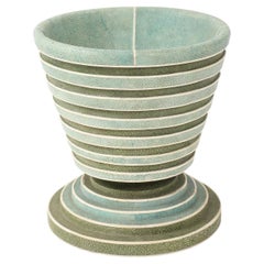 Vintage Stepped Shagreen Vase with Horizontal Bands of Alternating Shades.
