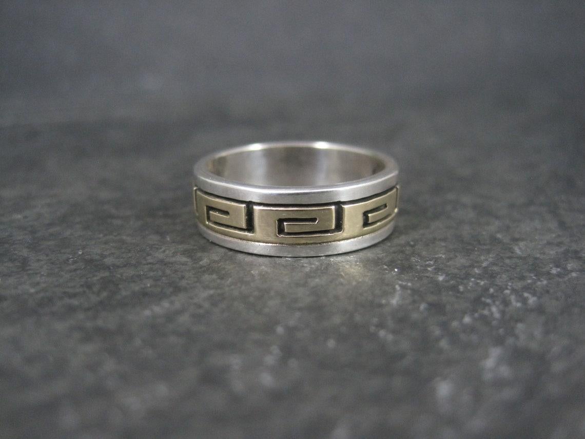 Vintage Sterling 14K Greek Key Band Ring Size 8 Navajo Scott Skeets For Sale 5
