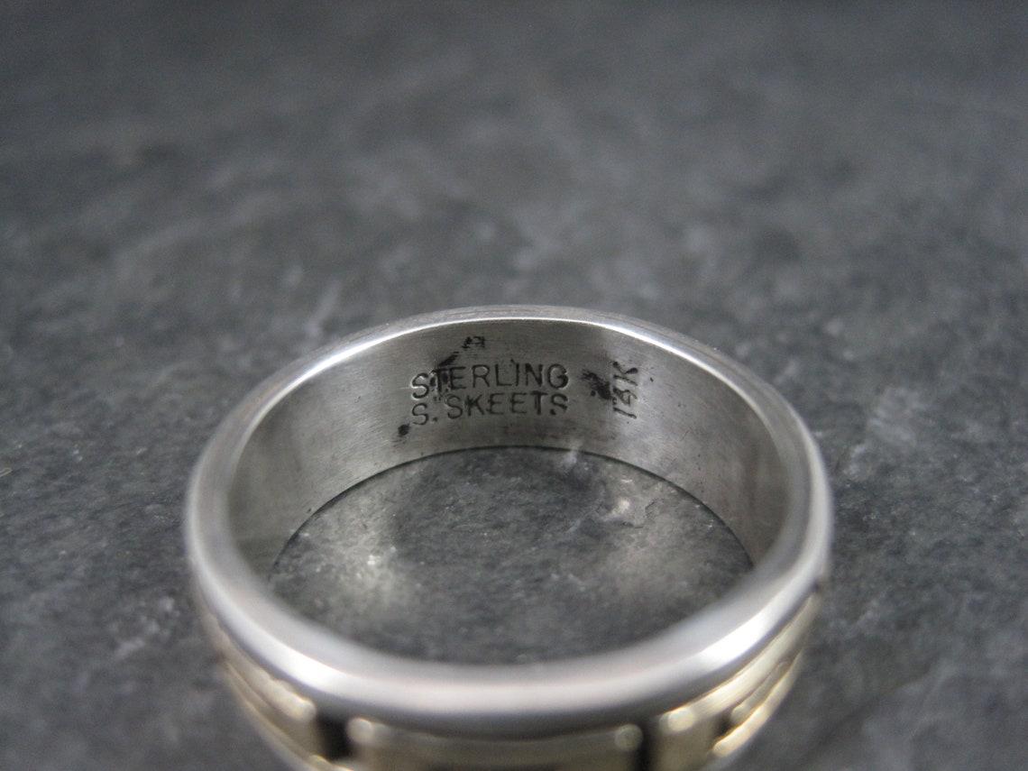 Women's or Men's Vintage Sterling 14K Greek Key Band Ring Size 8 Navajo Scott Skeets For Sale