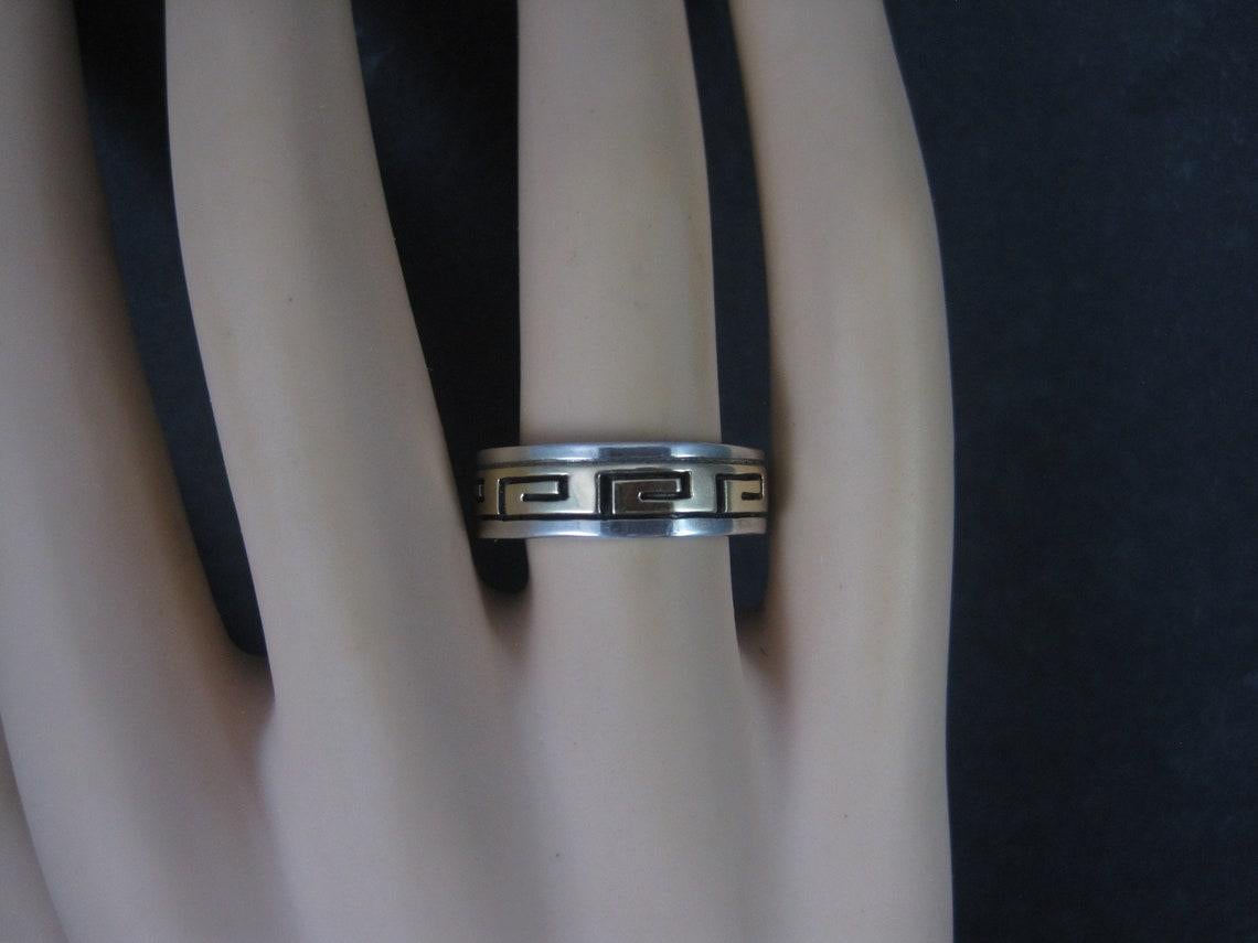 Vintage Sterling 14K Greek Key Band Ring Size 8 Navajo Scott Skeets For Sale 1
