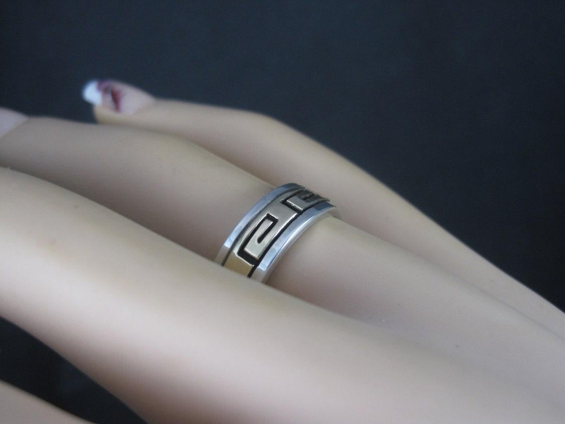 Vintage Sterling 14K Greek Key Band Ring Size 8 Navajo Scott Skeets For Sale 2