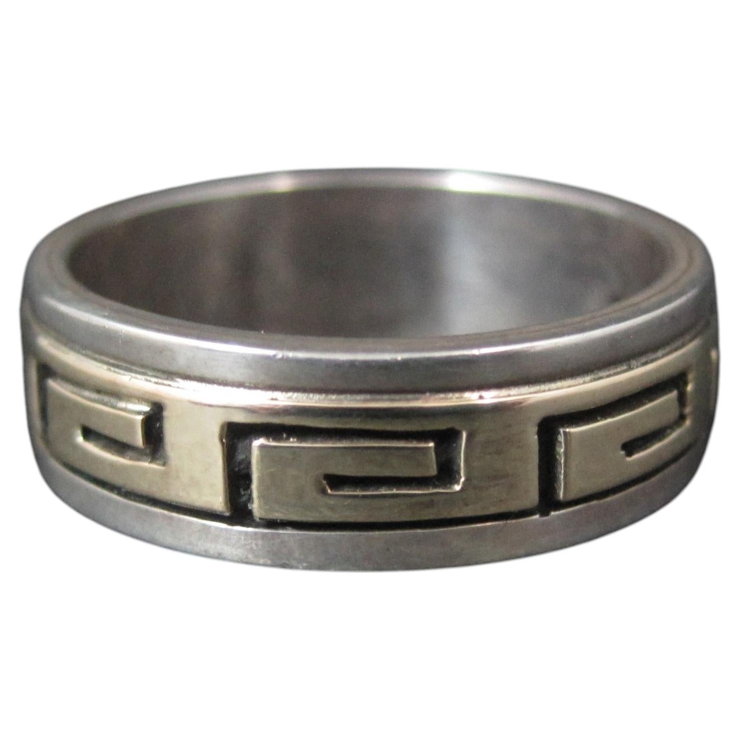 Anello d'epoca in sterling 14K con chiave greca misura 8 Navajo Scott Skeets