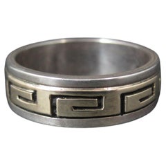 Vintage Sterling 14K Greek Key Band Ring Size 8 Navajo Scott Skeets