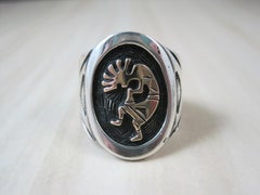 Vintage Sterling Silver and 14K Kokopelli Signet Ring, Size 6
