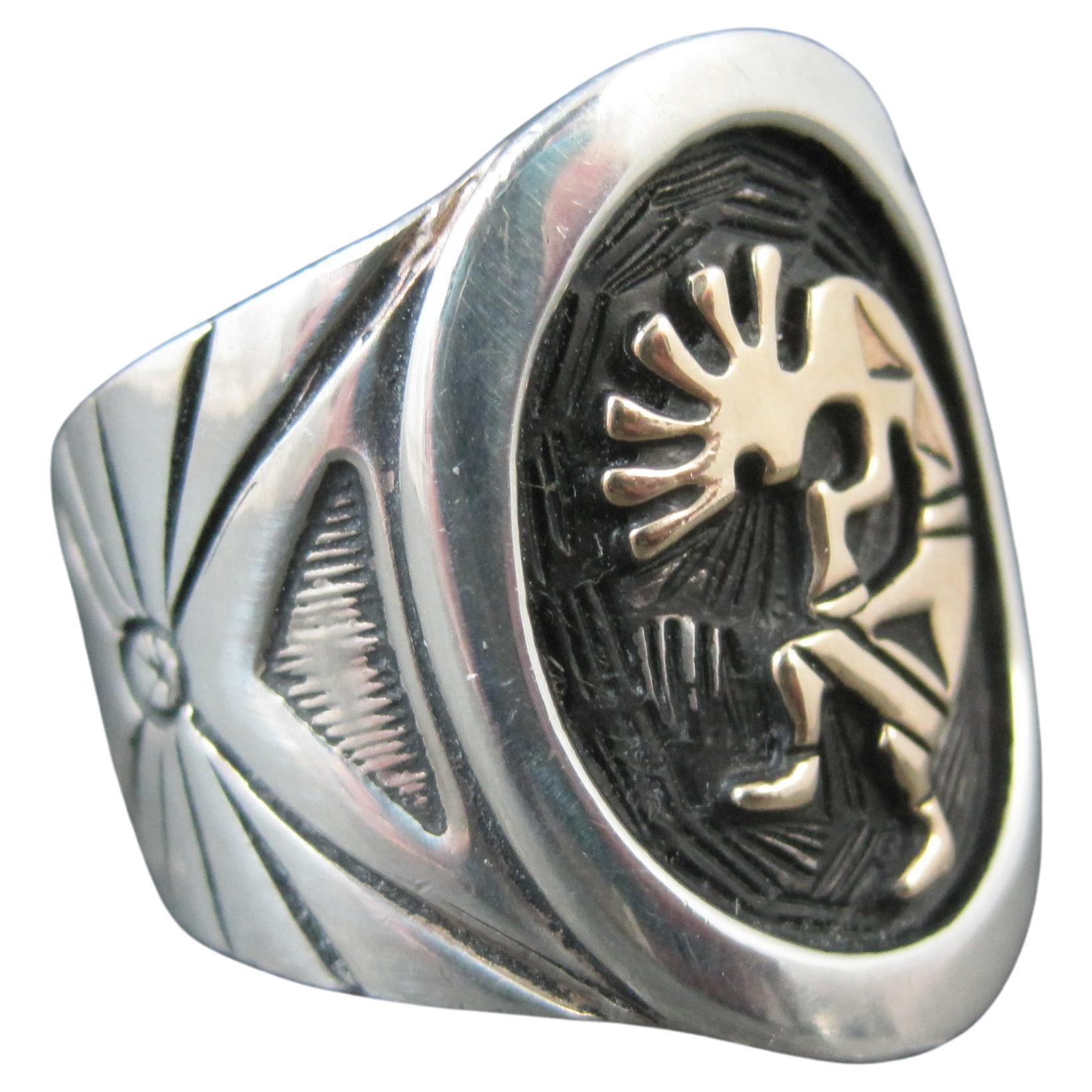 Anello Kokopelli d'epoca in argento 14K, misura 5,75 in vendita