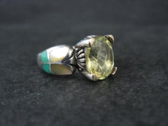 Anello di quarzo limone d'epoca con intarsio di farfalle Asch Grossbardt Taglia 8 Sterlina e 18 carati