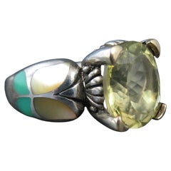 Anello di quarzo limone d'epoca con intarsio di farfalle Asch Grossbardt Taglia 8 Sterlina e 18 carati