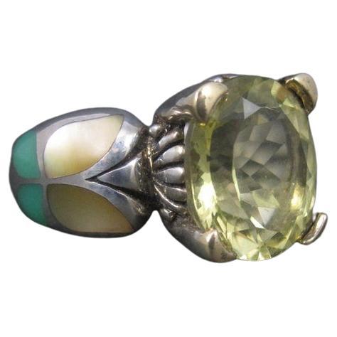 Bague papillon vintage Asch Grossbardt en argent sterling 18 carats incrusté de quartz citron en vente