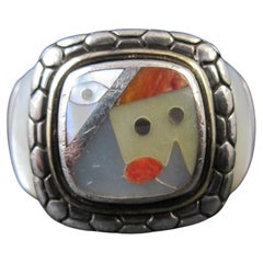 Vintage Sterling 18k Picasso Inlay Ring Eric Grossbardt Size 5.5