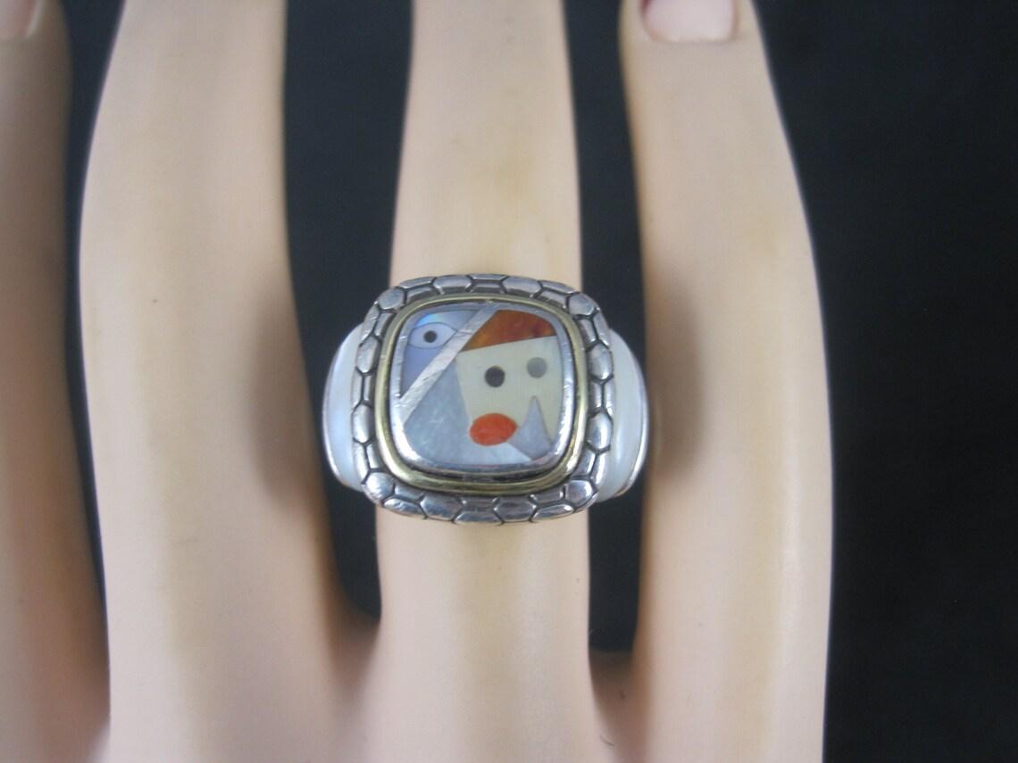 Vintage Sterling 18k Picasso Inlay Ring Grossbardt For Sale 5