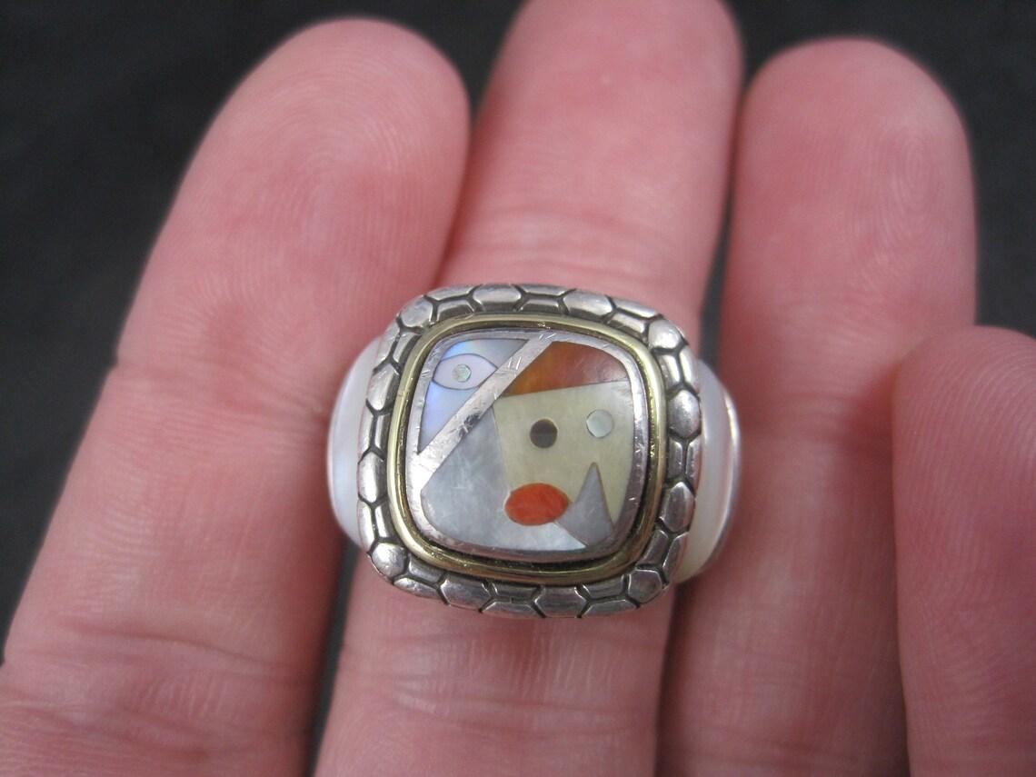 Vintage Sterling 18k Picasso Inlay Ring Grossbardt For Sale 1