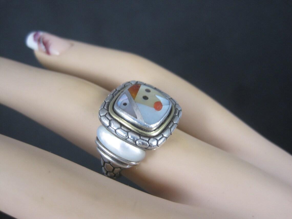 Vintage Sterling 18k Picasso Inlay Ring Grossbardt For Sale 3