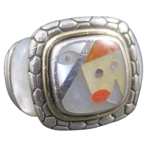 Vintage Sterling 18k Picasso Inlay Ring Grossbardt For Sale