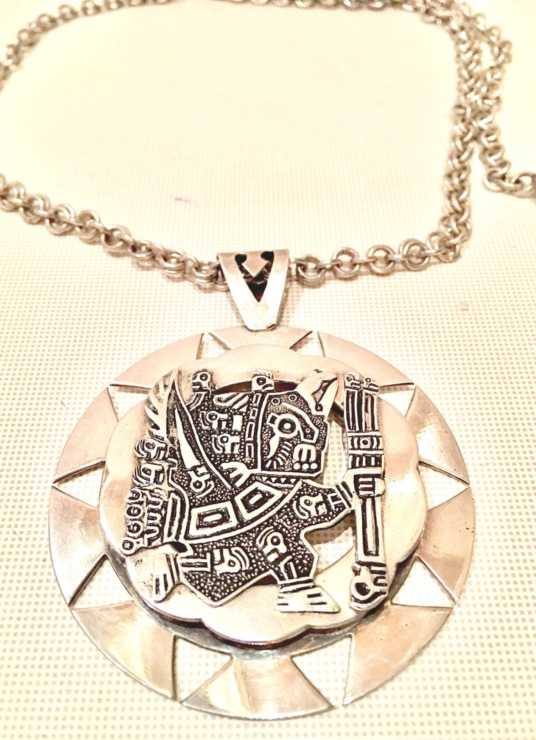 Vintage Sterling 925 Aztec Sun God Medallion Pendant