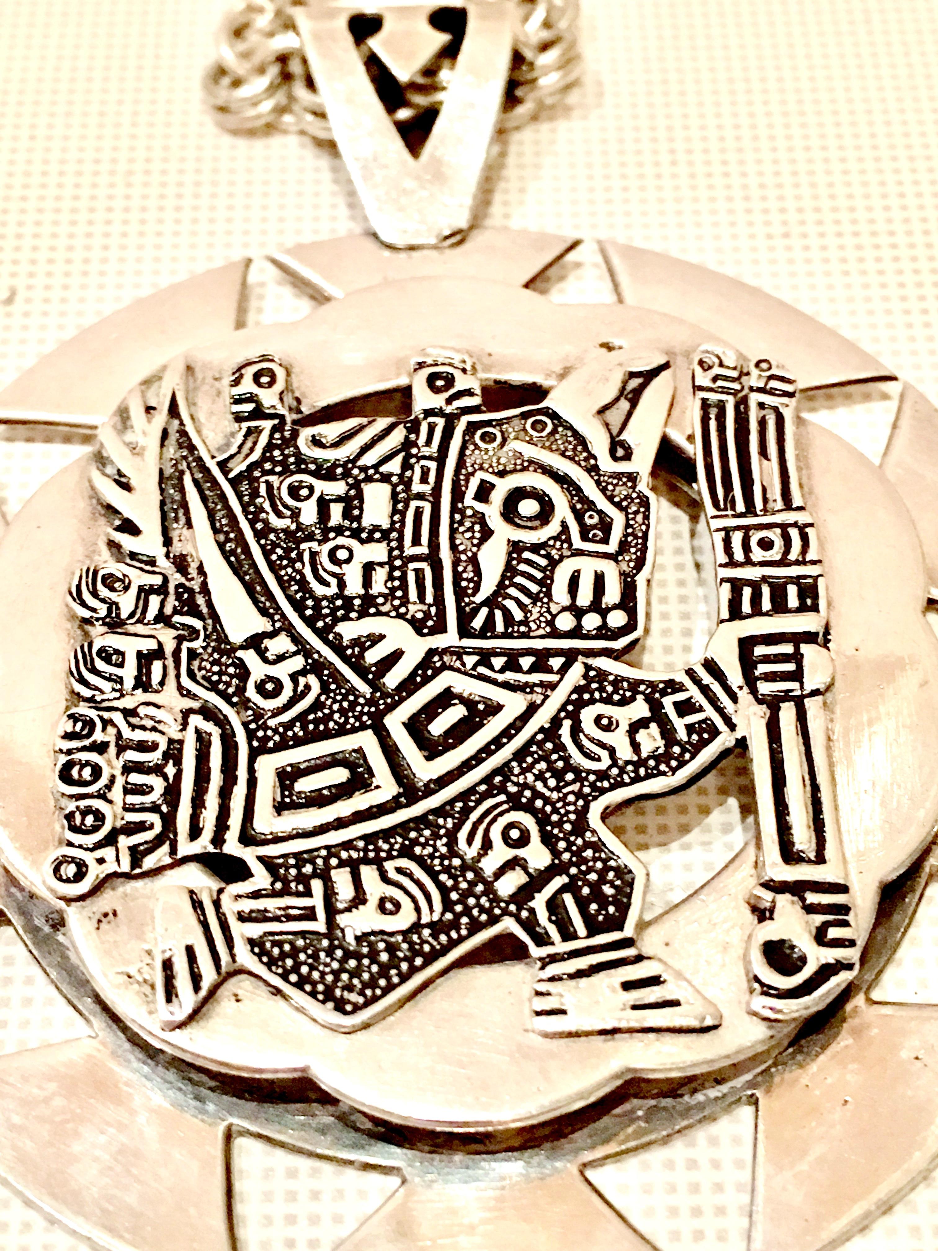 Vintage Sterling 925 Aztec Sun God Medallion Pendant Necklace- Signed Peru MML 1