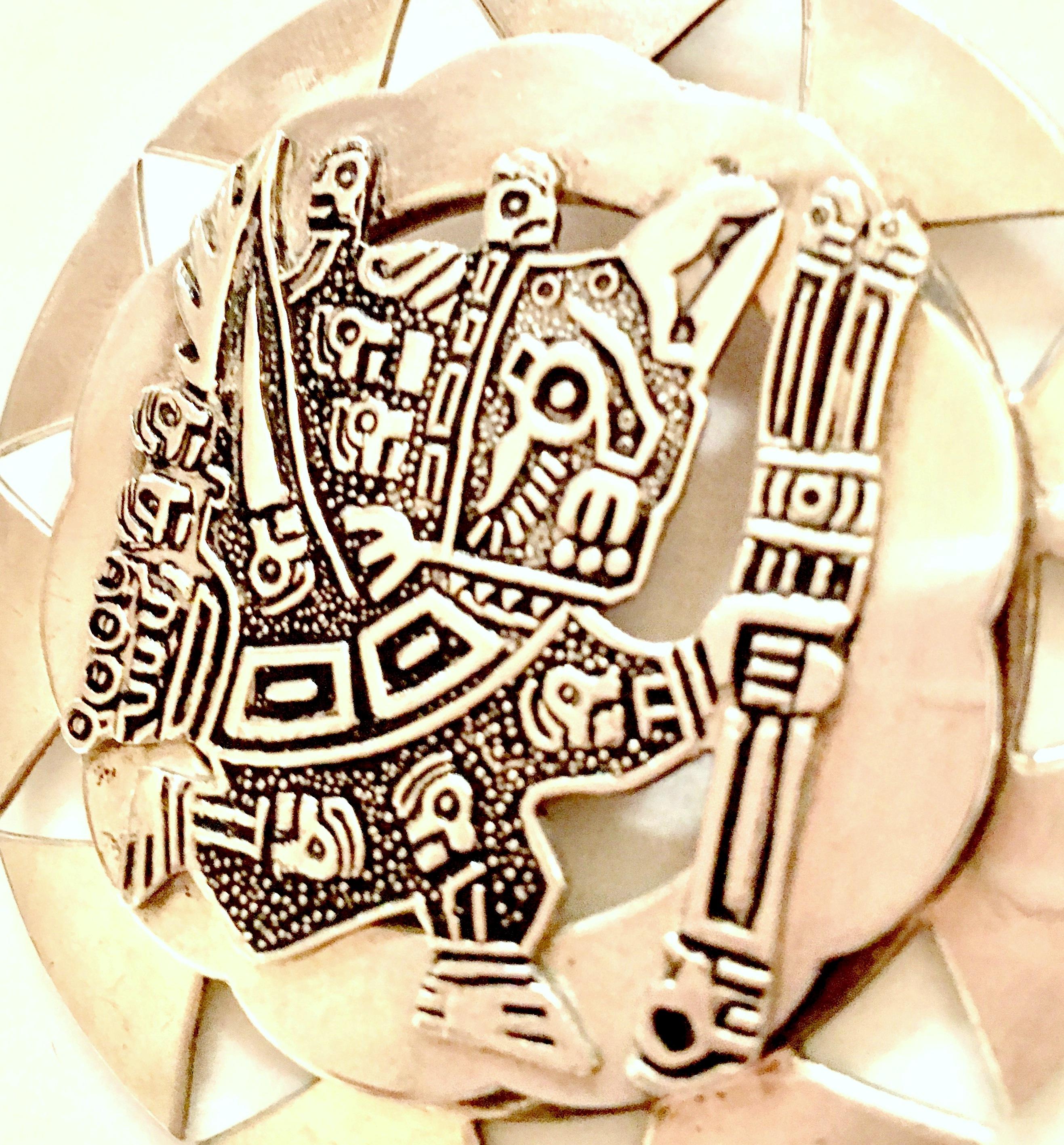 Women's or Men's Vintage Sterling 925 Aztec Sun God Medallion Pendant Necklace- Signed Peru MML