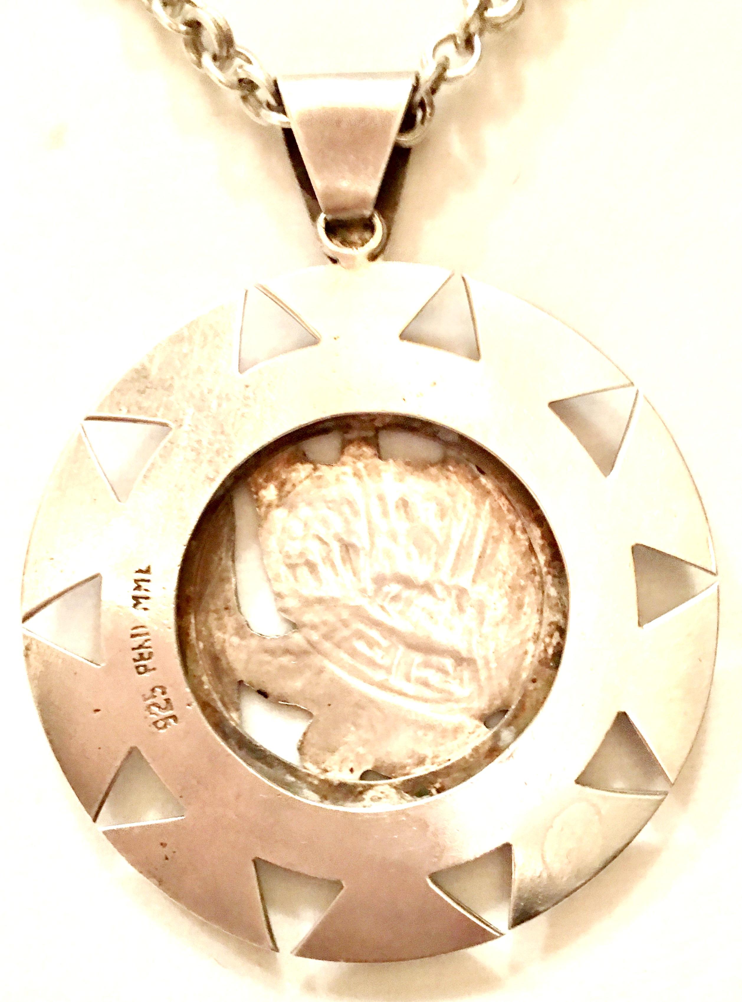 Vintage Sterling 925 Aztec Sun God Medallion Pendant Necklace- Signed Peru MML 3