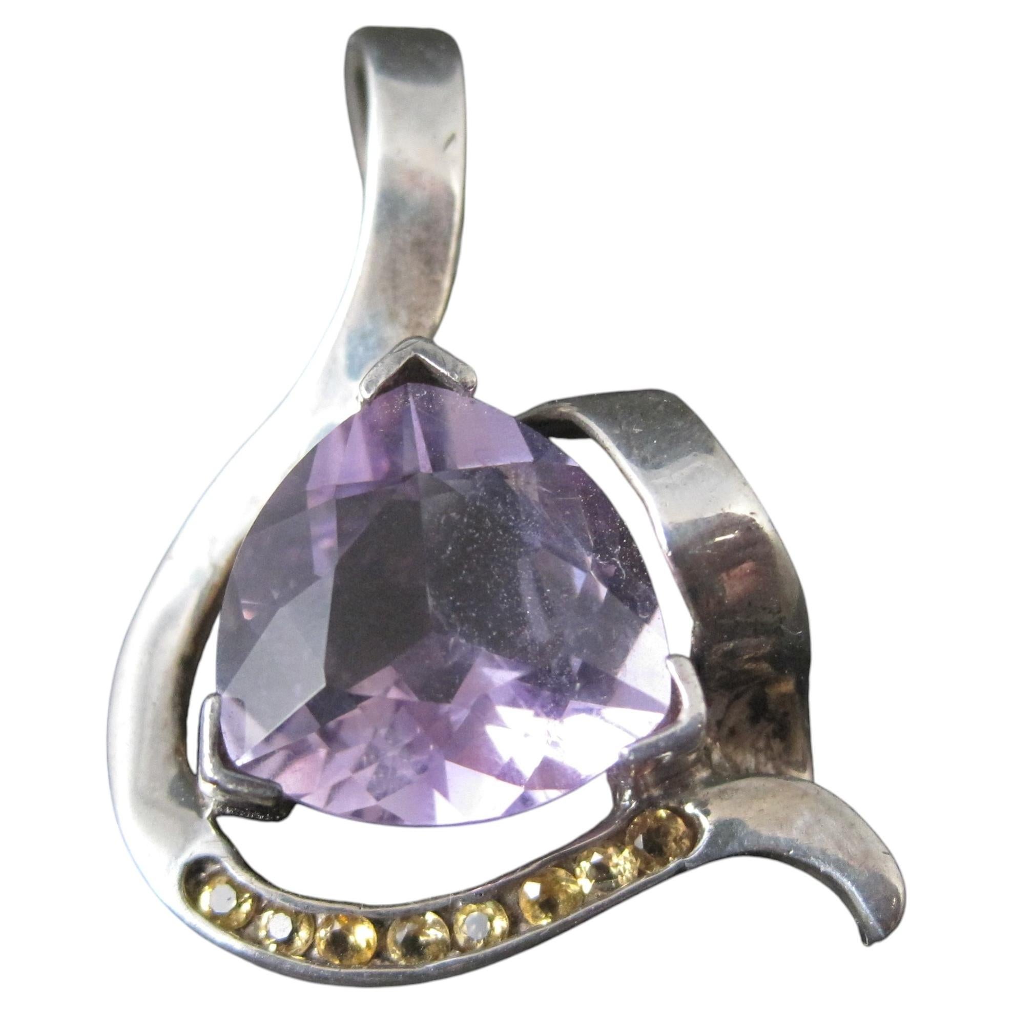 Large Vintage Sterling Silver Amethyst and Citrine Pendant