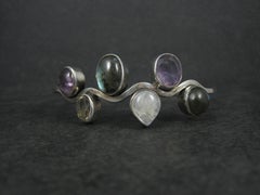 Vintage Sterling Amethyst Moonstone Labradorite Cuff Bracelet 8 Inches