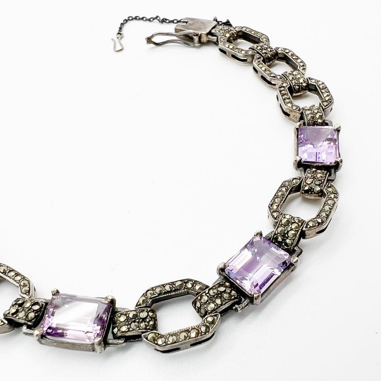 Bracelet Ancien En Argent Avec Améthyste Et Marcassites | Bijou Vintage Occasion
