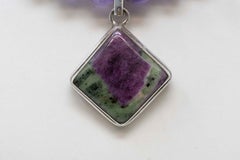 Vintage Sterling Amethyst & Ruby Zoisite Necklace Pendant