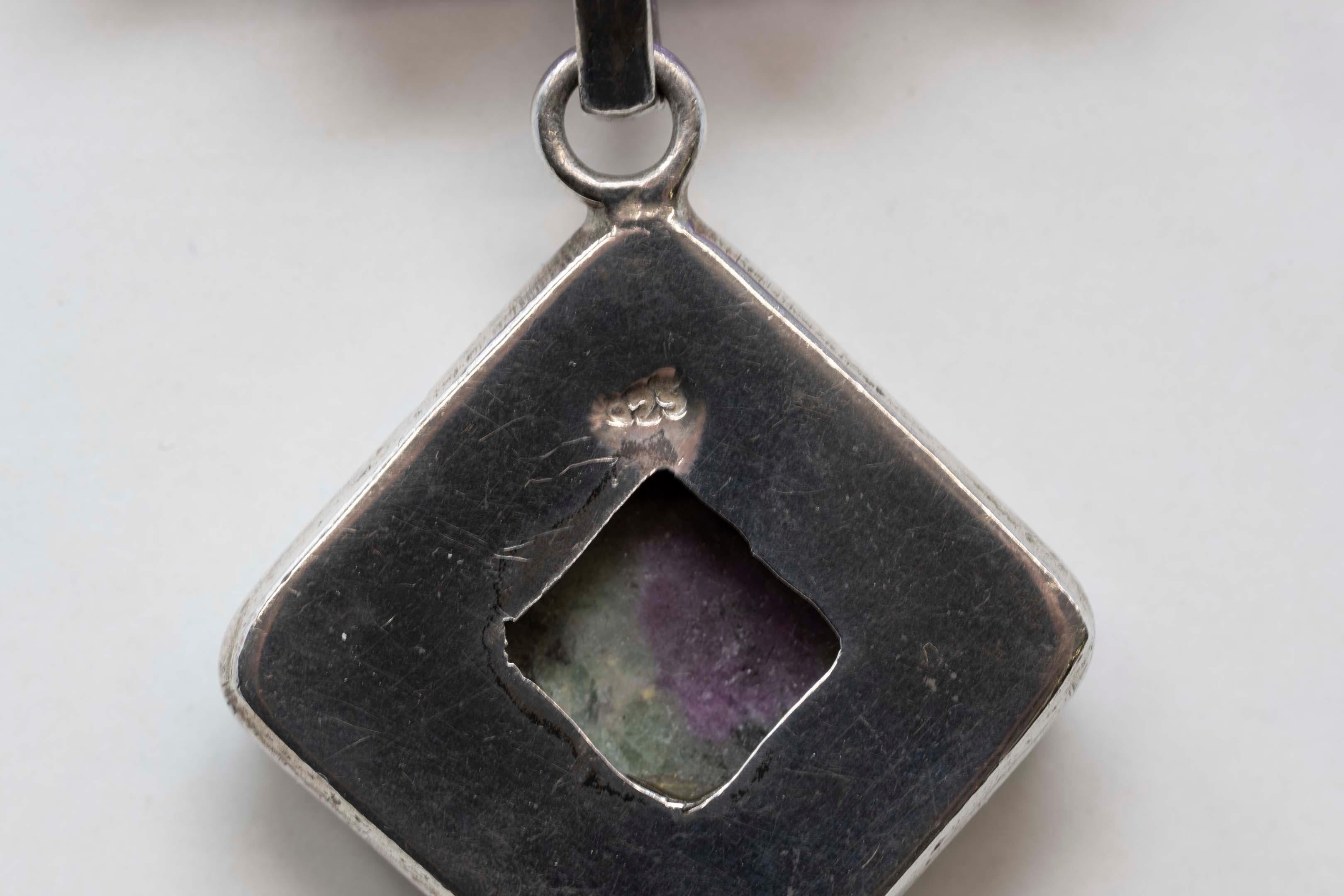 Vintage Sterling Amethyst & Ruby Zoisite Necklace Pendant In Good Condition For Sale In Montreal, QC