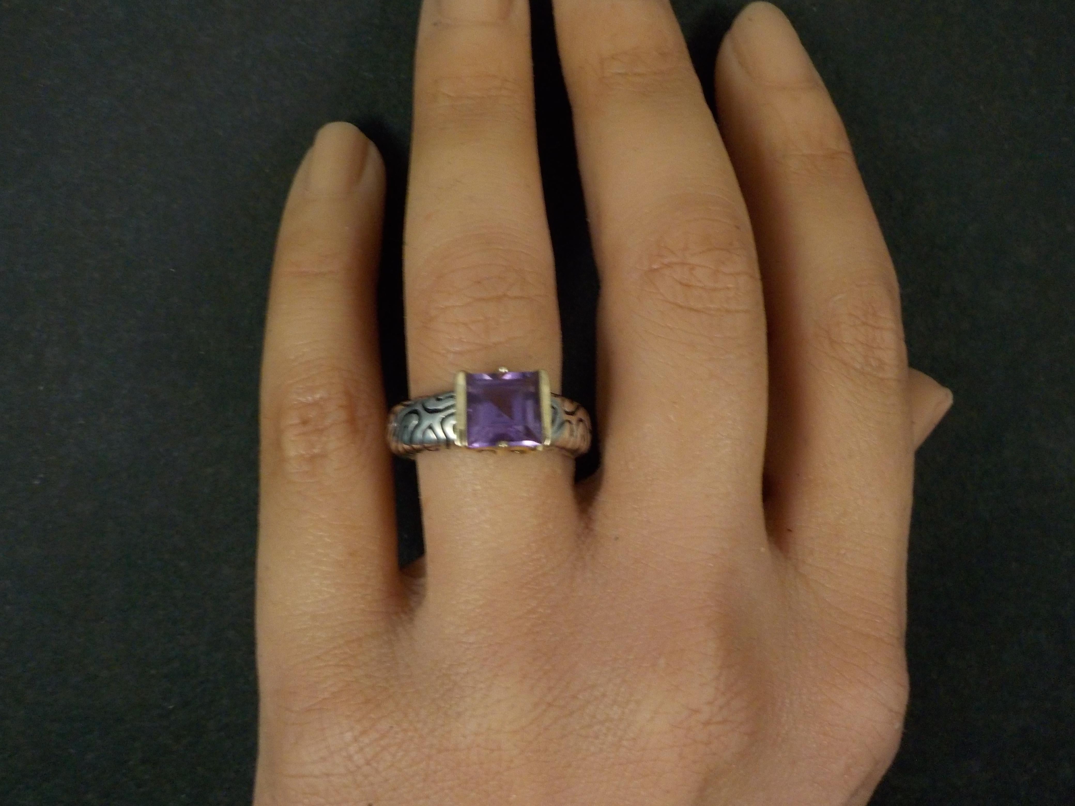 Vintage Sterling and 14K Amethyst Ring Size 7 For Sale 4