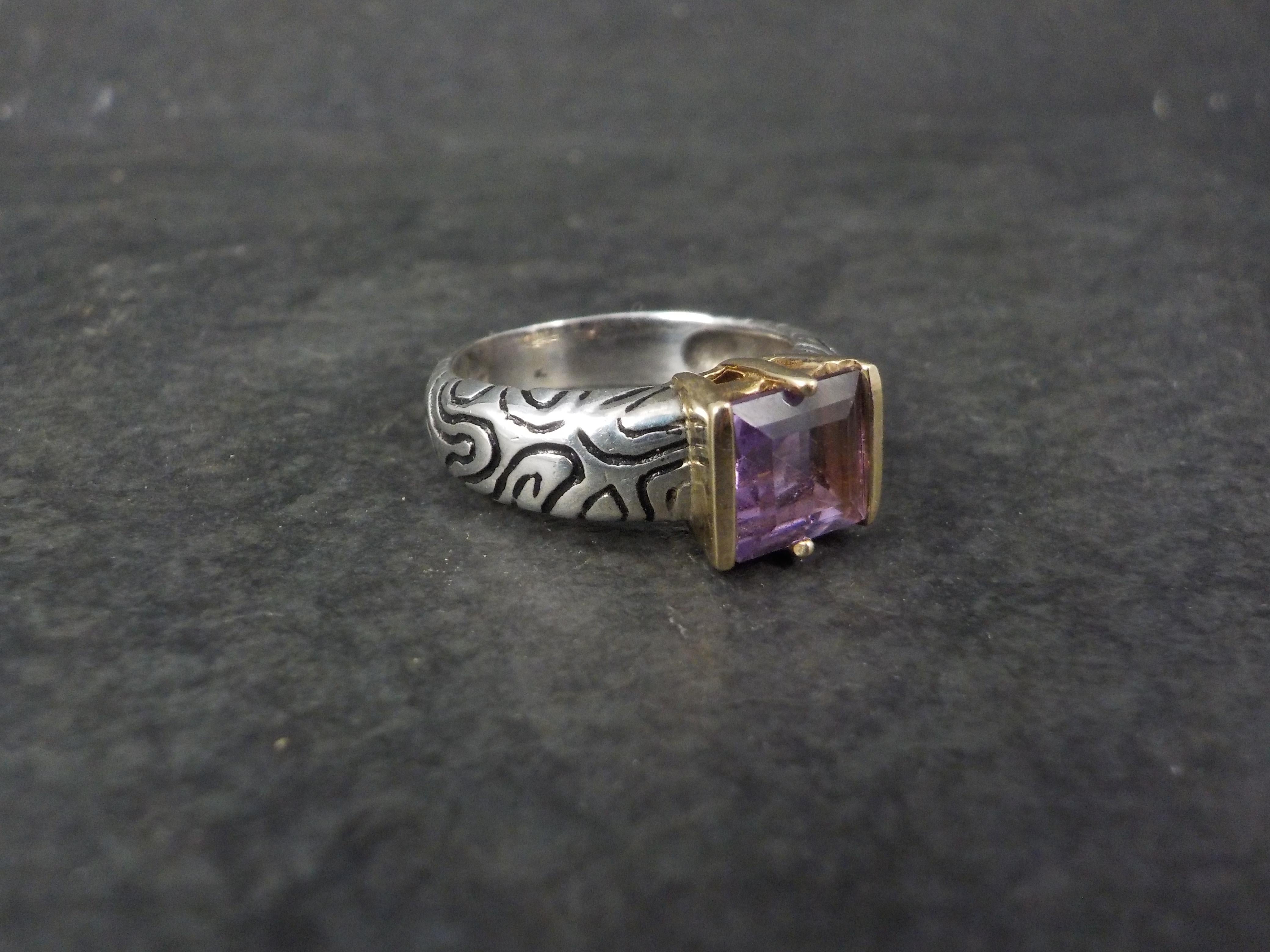 Contemporary Vintage Sterling and 14K Amethyst Ring Size 7 For Sale