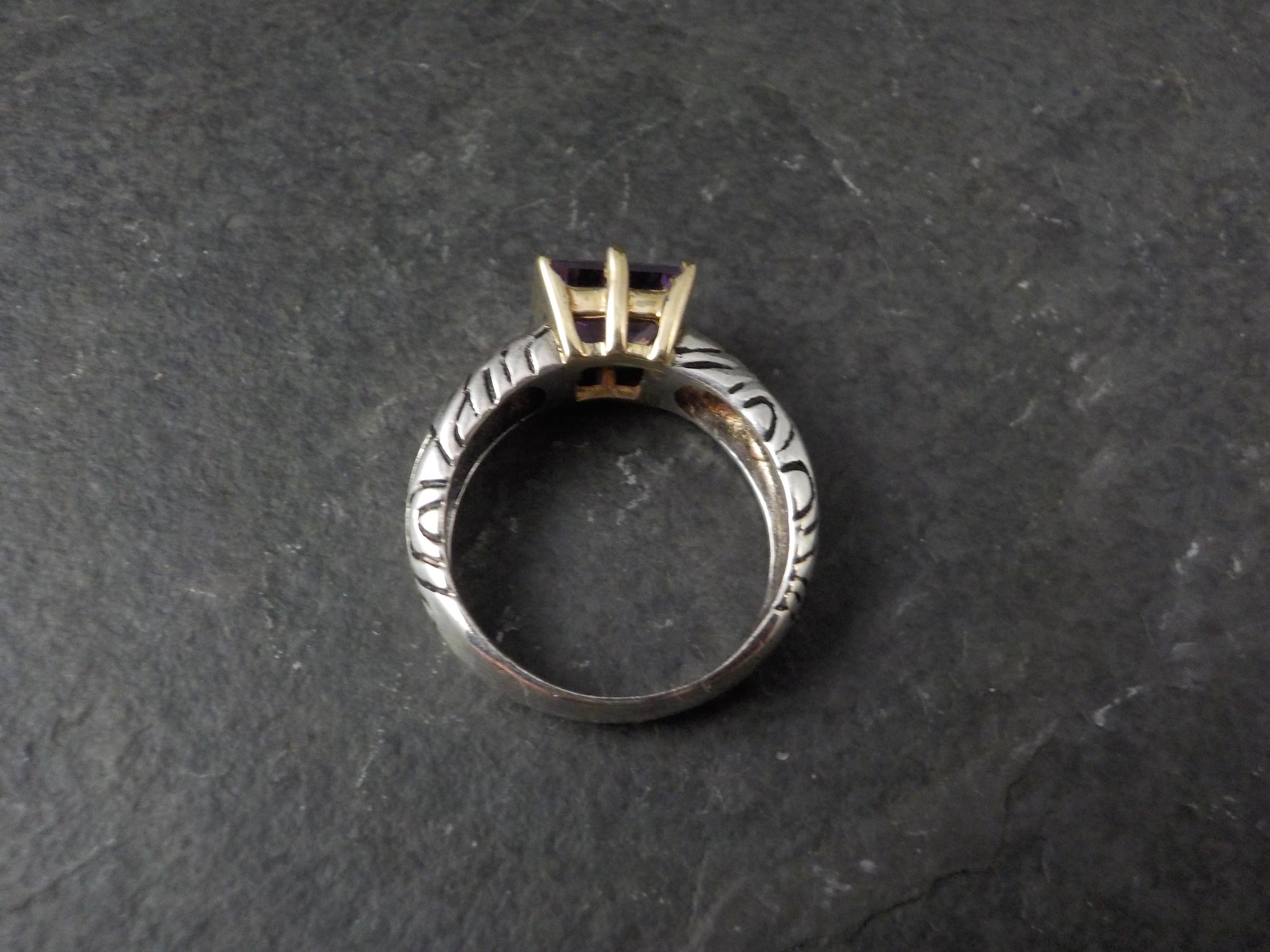 Vintage Sterling and 14K Amethyst Ring Size 7 In Good Condition For Sale In Webster, SD