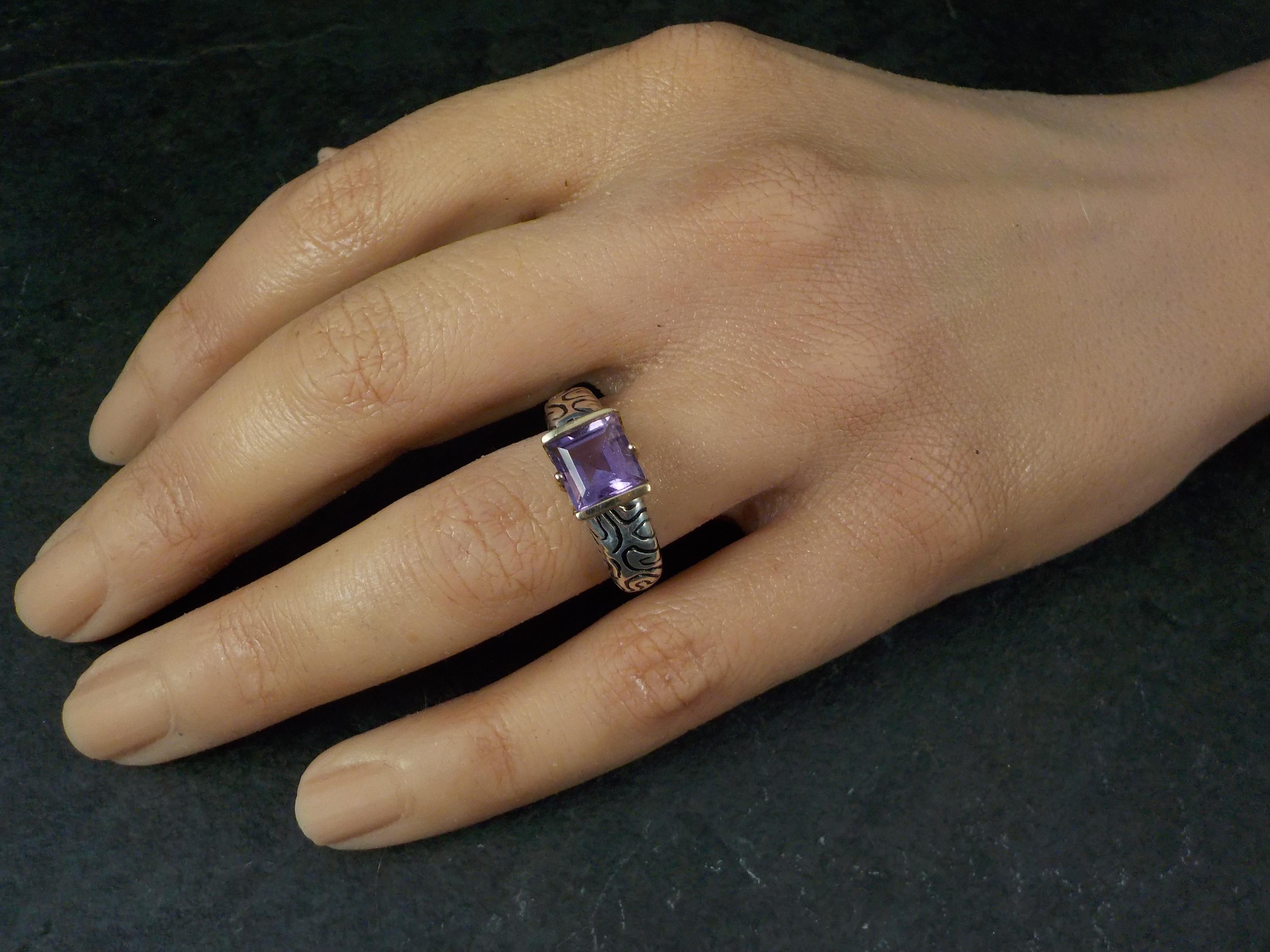 Women's or Men's Vintage Sterling and 14K Amethyst Ring Size 7 For Sale