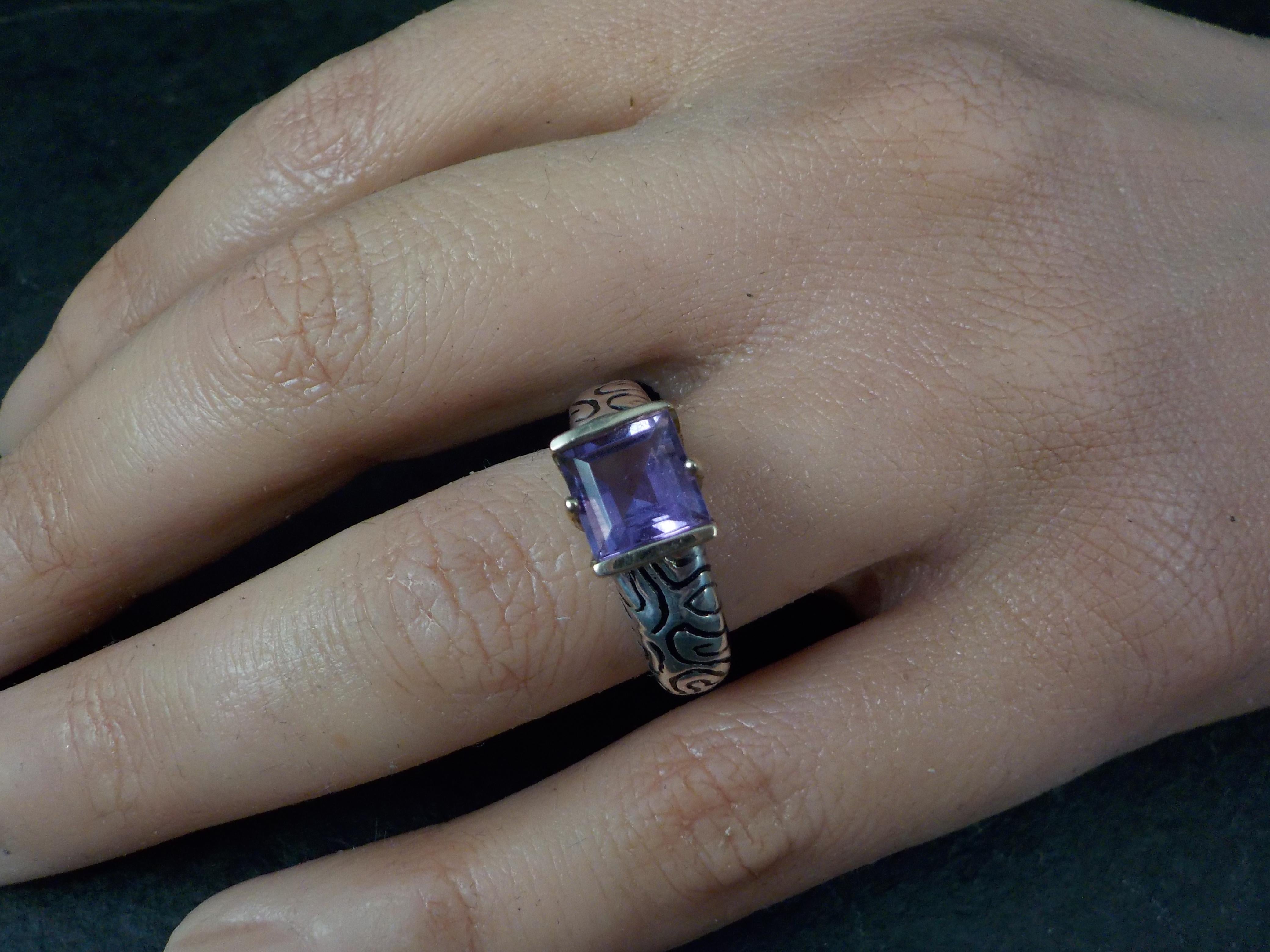 Vintage Sterling and 14K Amethyst Ring Size 7 For Sale 1