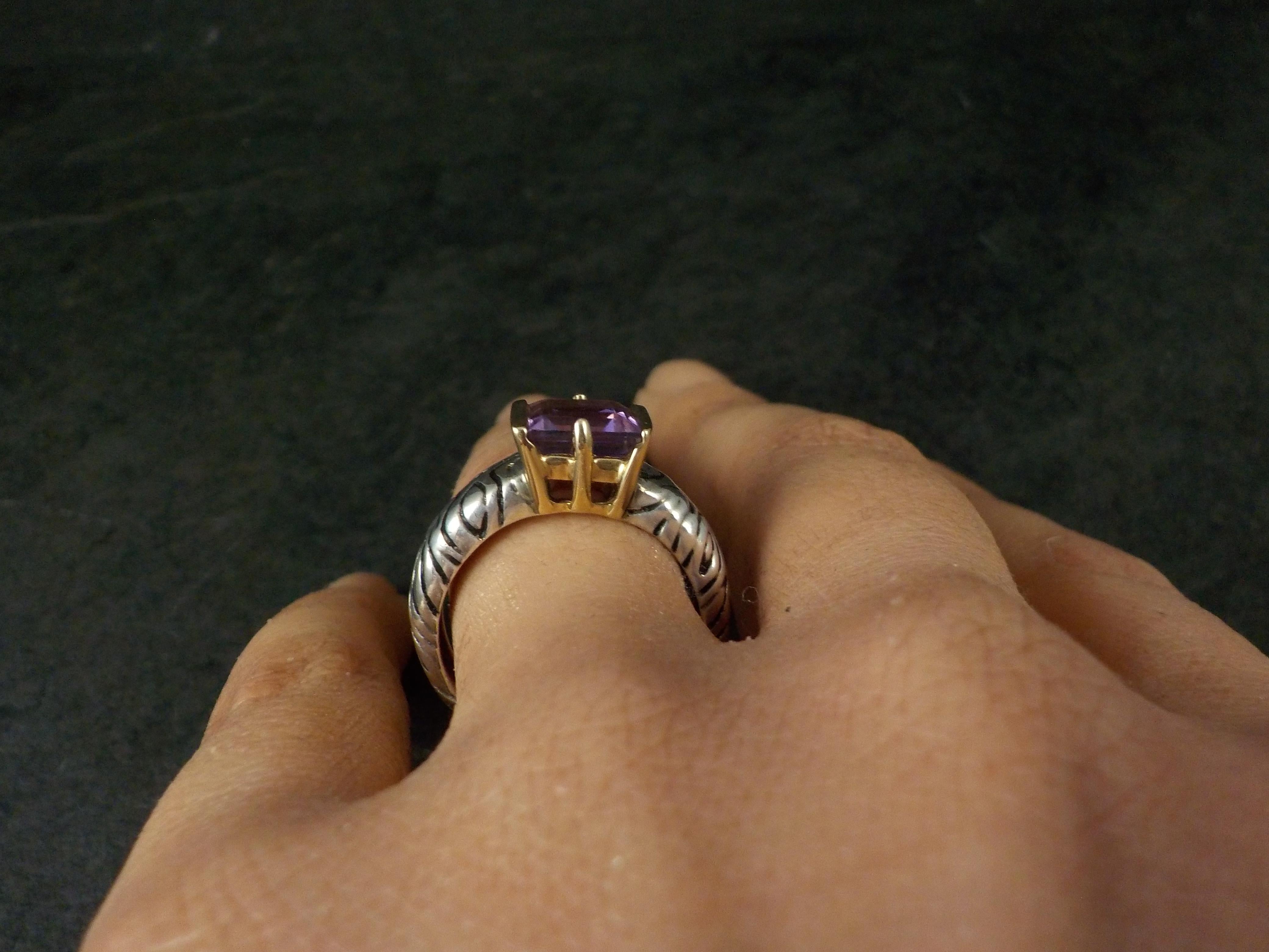 Vintage Sterling and 14K Amethyst Ring Size 7 For Sale 2