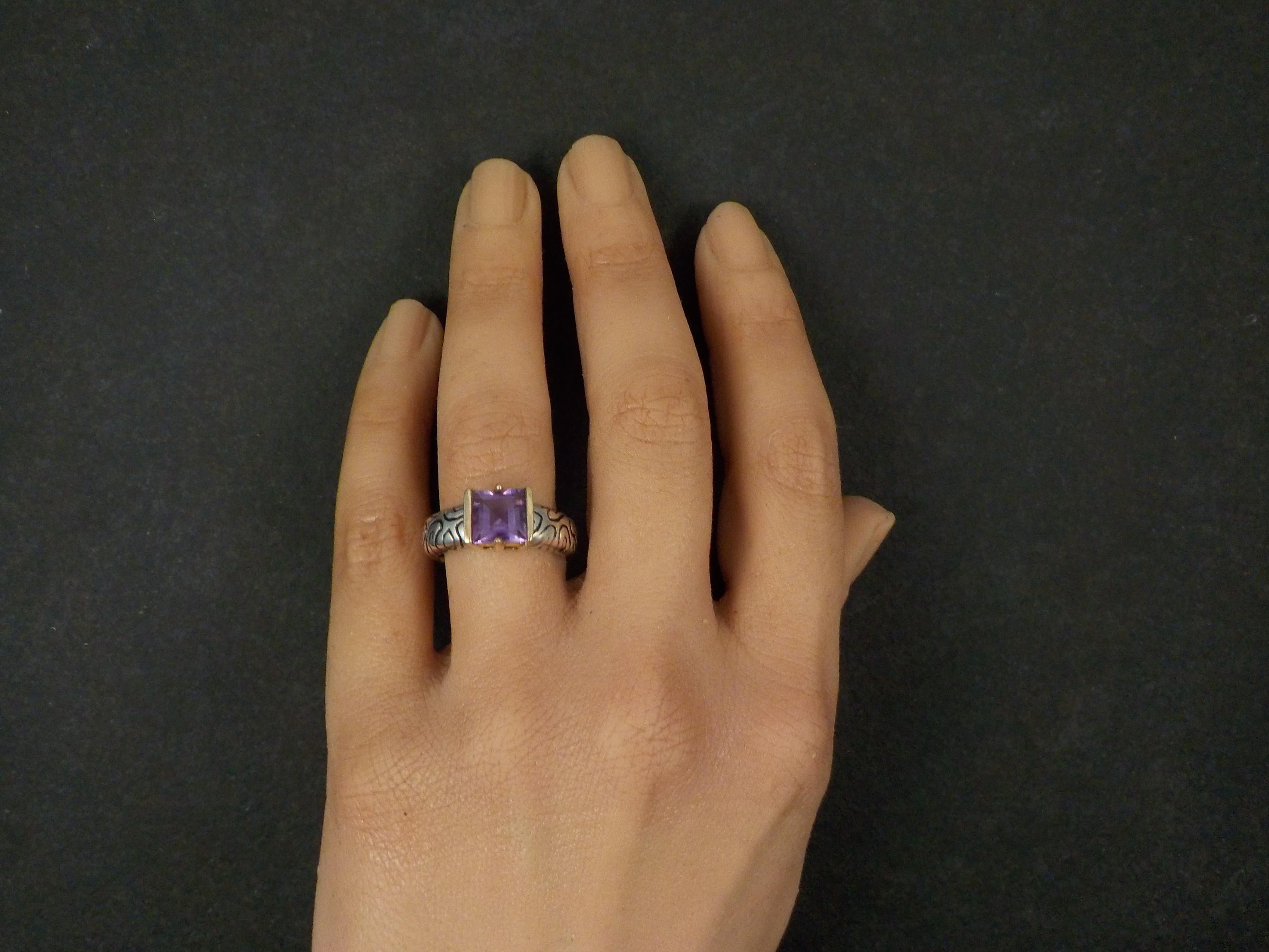 Vintage Sterling and 14K Amethyst Ring Size 7 For Sale 3