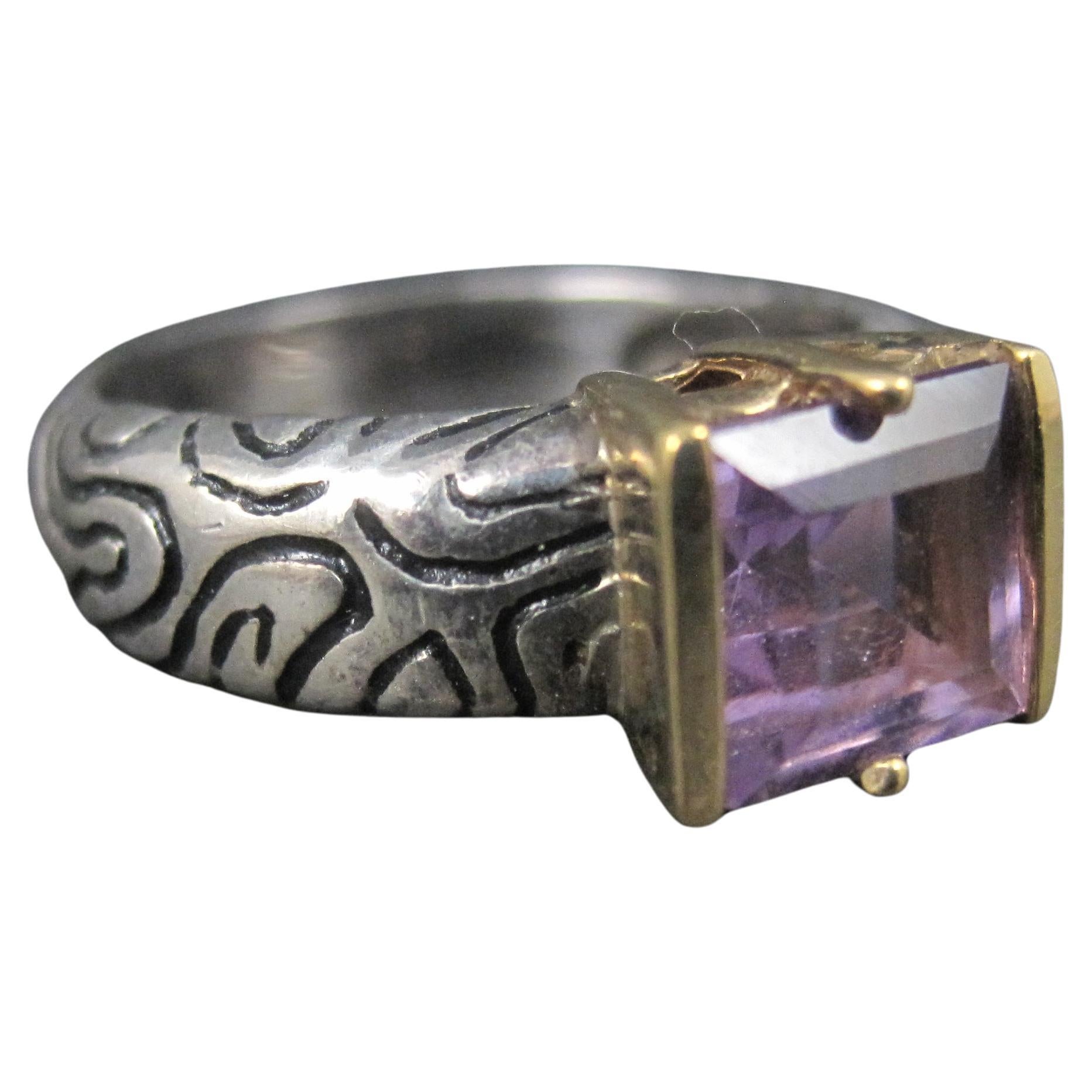 Anello vintage in argento e ametista 14 carati, misura 7