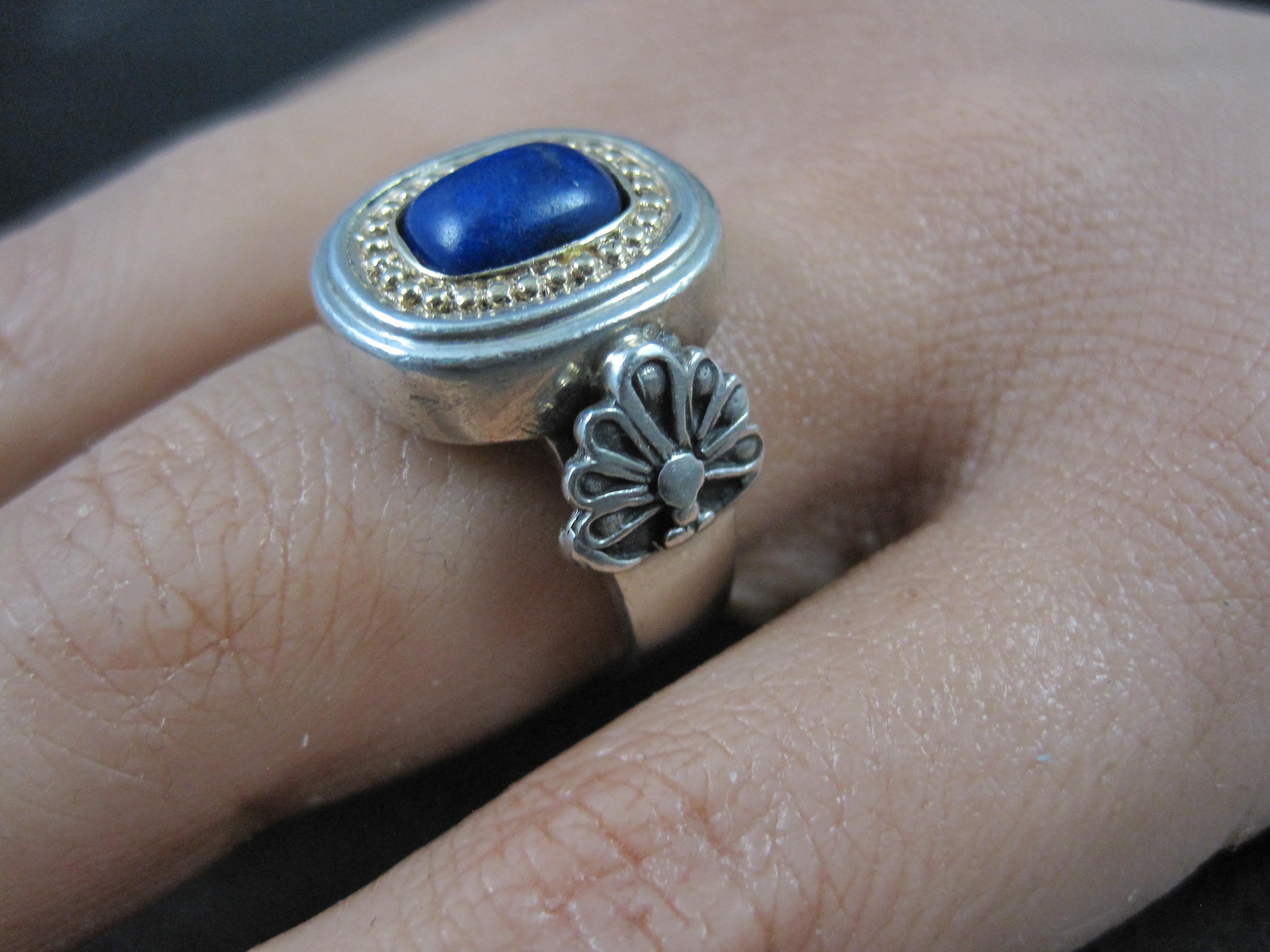 Vintage Sterling and 14K Lapis Lazuli Ring Size 8 For Sale 4