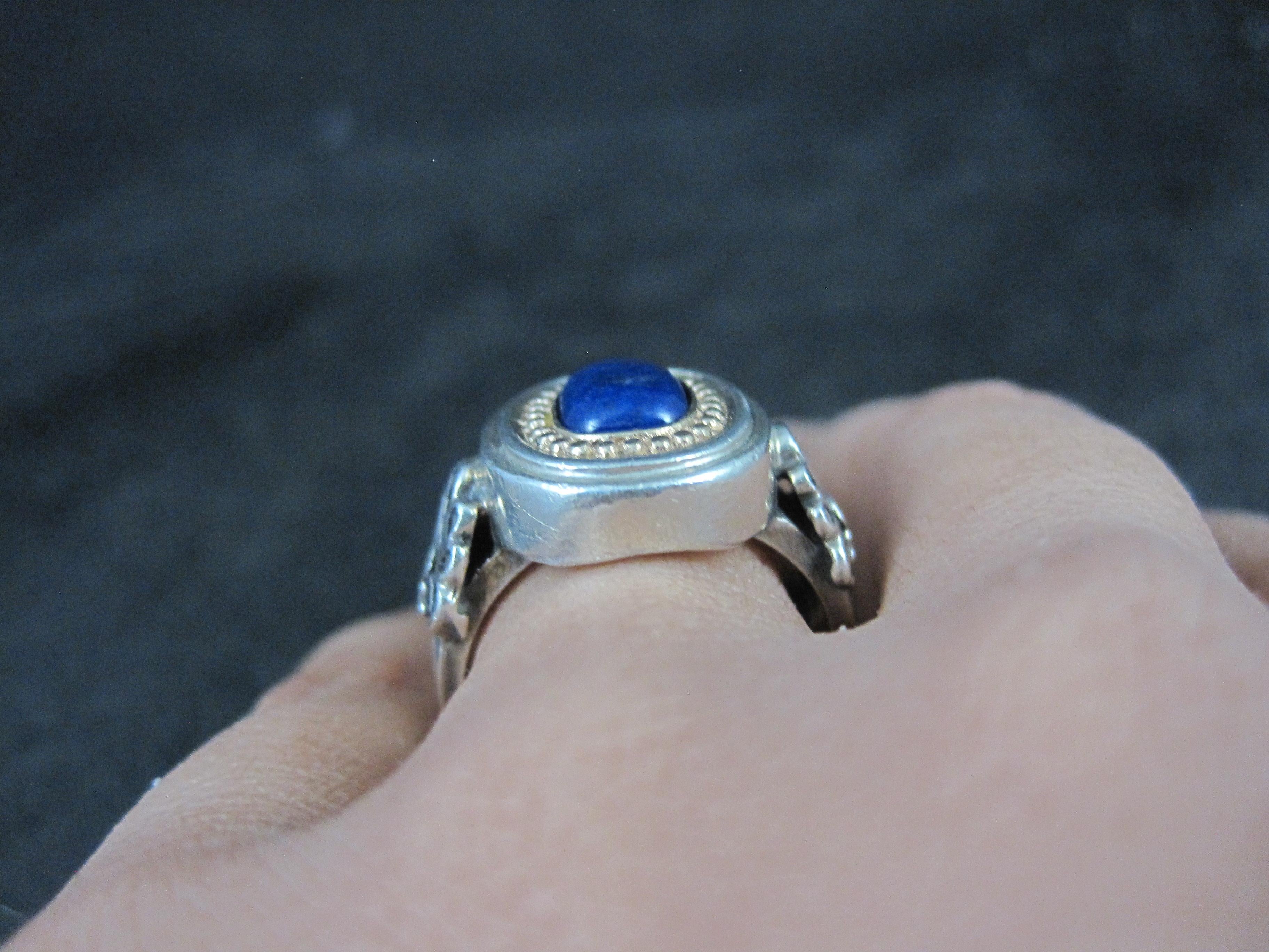 Vintage Sterling and 14K Lapis Lazuli Ring Size 8 For Sale 5