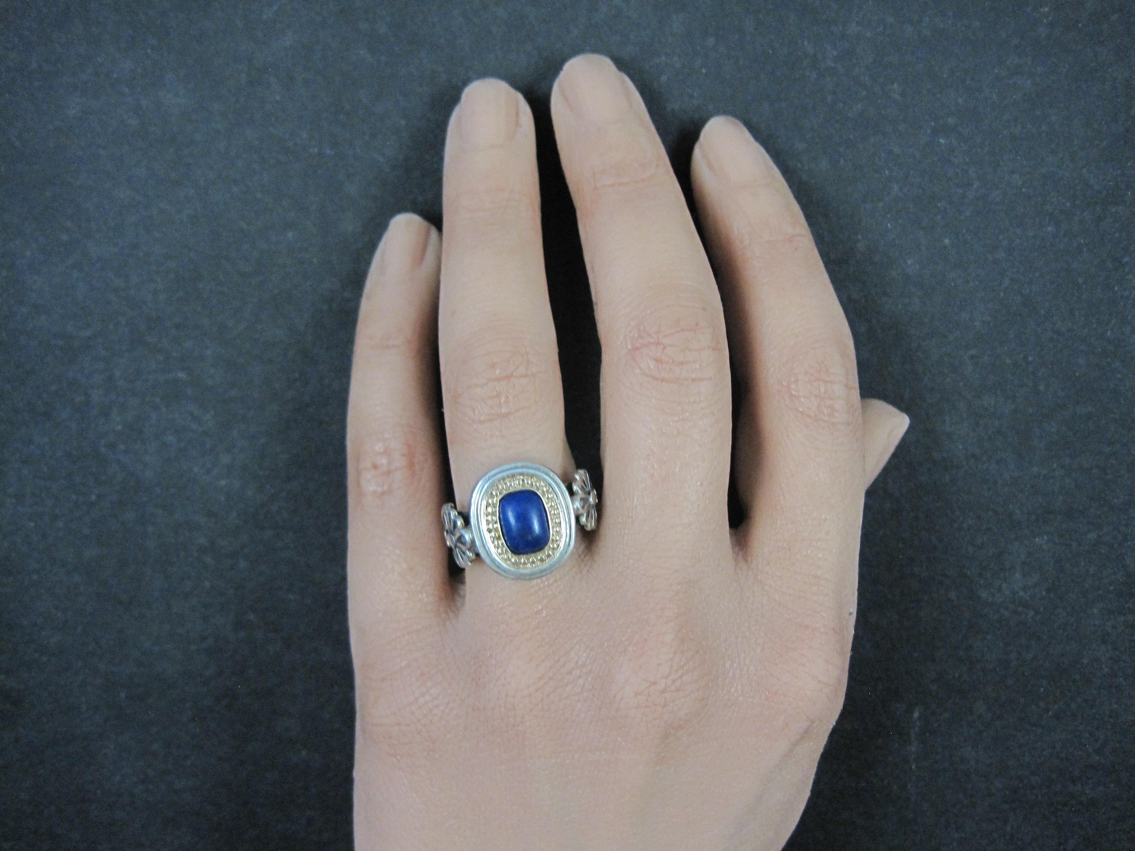 Vintage Sterling and 14K Lapis Lazuli Ring Size 8 For Sale 6