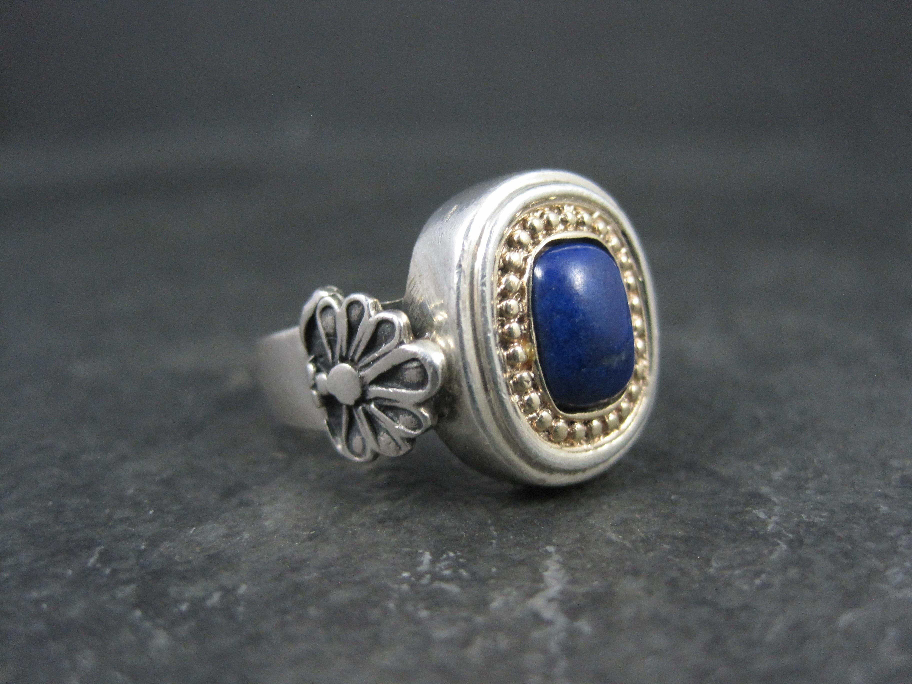 Arts and Crafts Vintage Sterling and 14K Lapis Lazuli Ring Size 8 For Sale