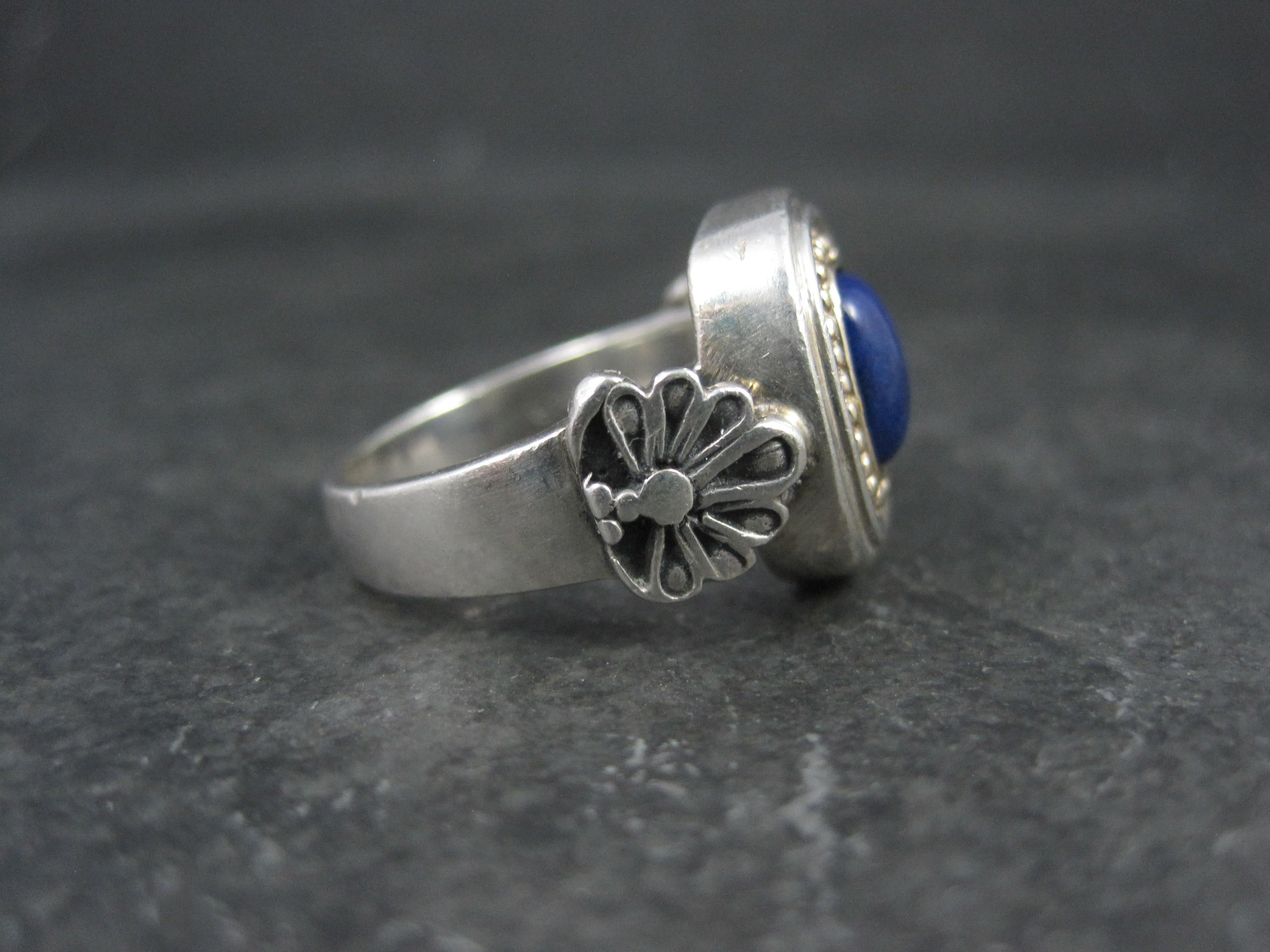 Cabochon Vintage Sterling and 14K Lapis Lazuli Ring Size 8 For Sale